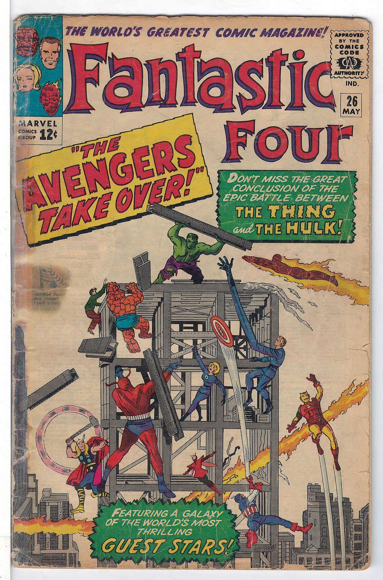 Hulk vs Thing<br>ACTUAL SCAN OF COMIC!<br>Taped Spine - See Scan Cover of Fantastic Four (Vol 1) #26. One of 250,000 Vintage American Comics on sale from Krypton!