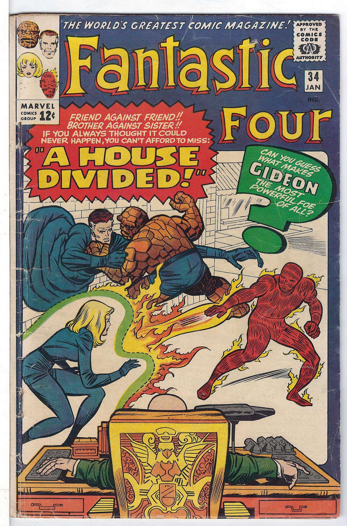 ACTUAL SCAN OF COMIC!<br>Rolled Spine - See Scan Cover of Fantastic Four (Vol 1) #34. One of 250,000 Vintage American Comics on sale from Krypton!