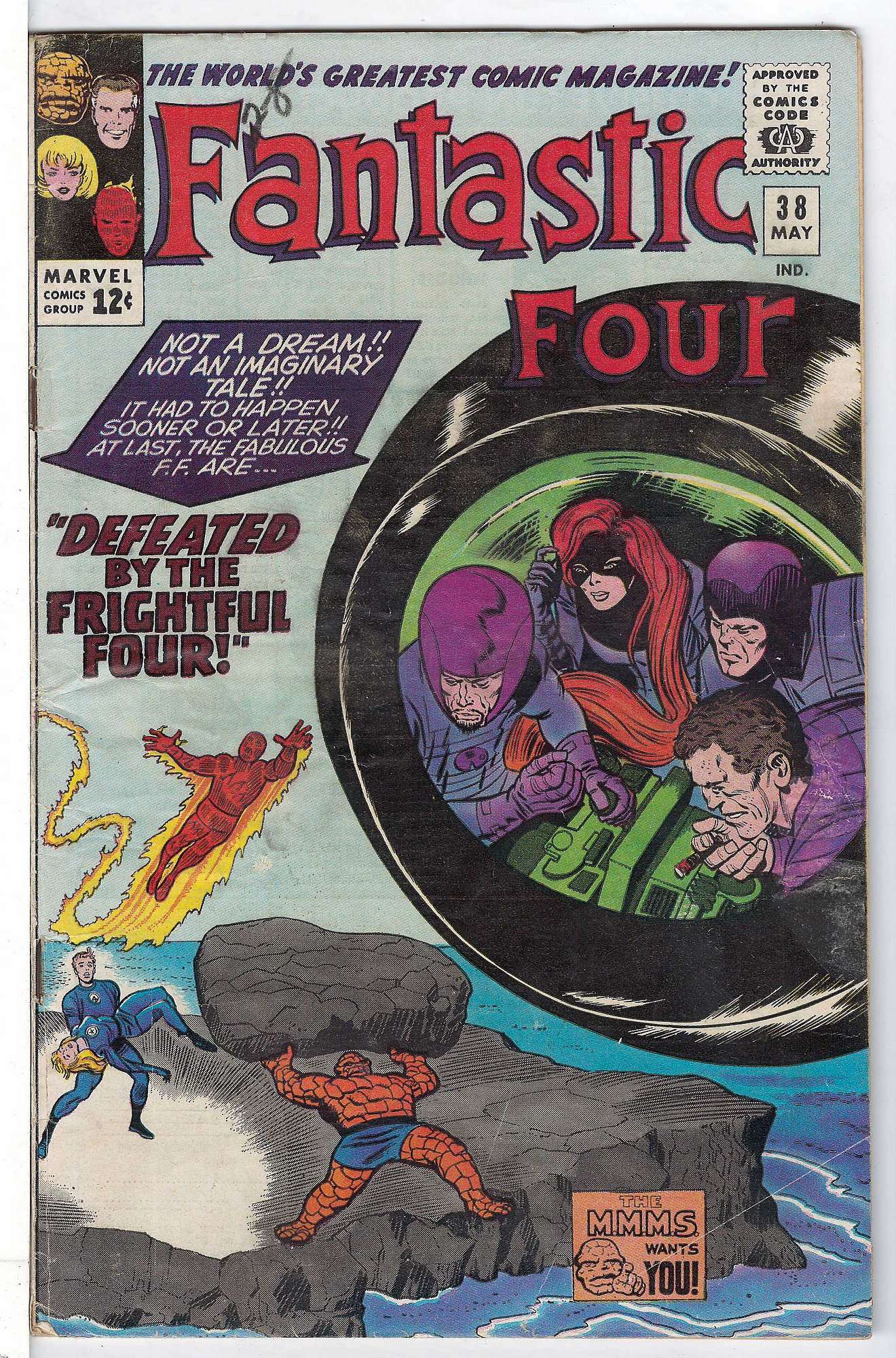 ACTUAL SCAN OF COMIC!<br>Pen on Cover - Part of back cover missing (1/8) - See Scan Cover of Fantastic Four (Vol 1) #38. One of 250,000 Vintage American Comics on sale from Krypton!