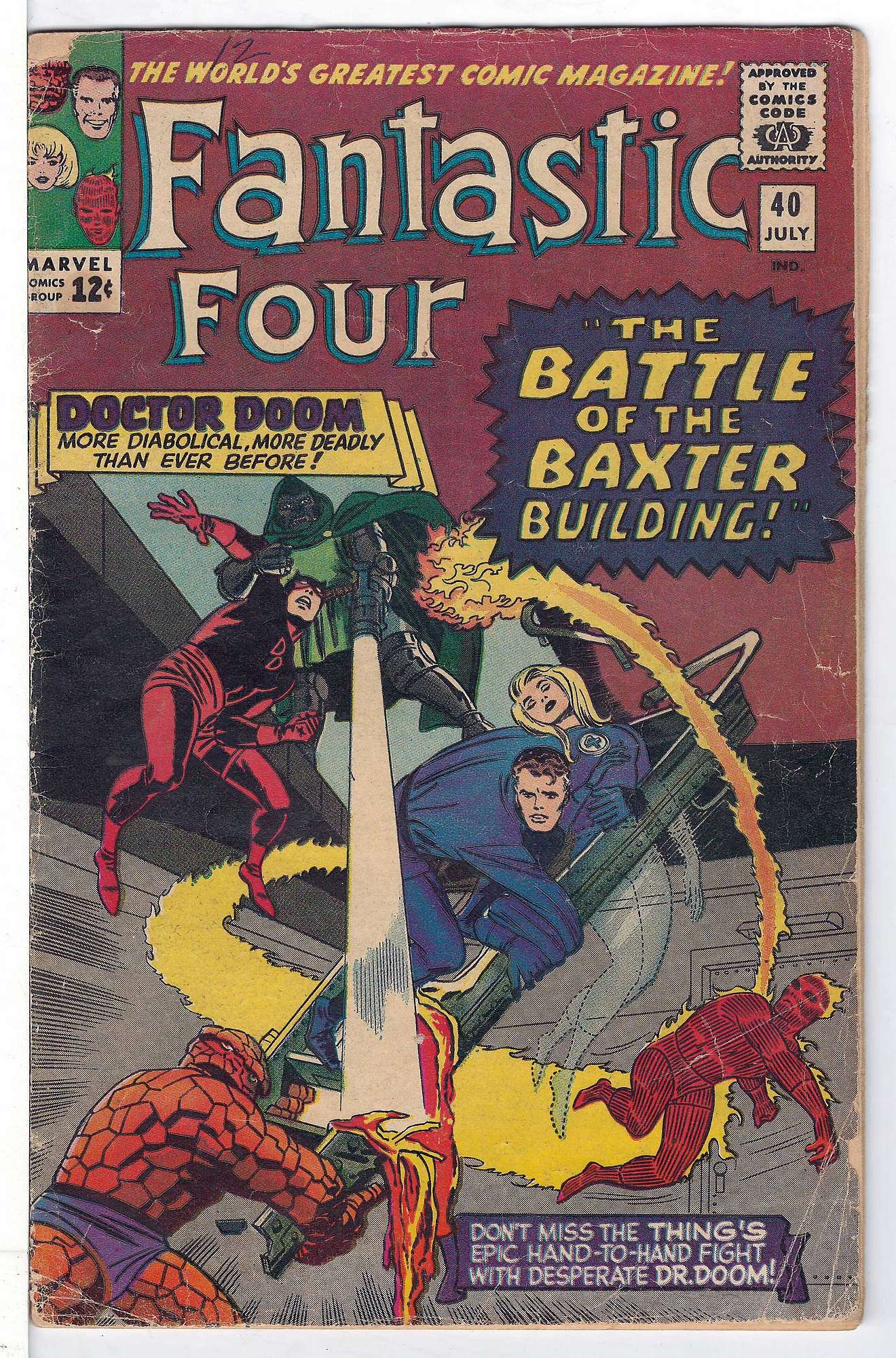 ACTUAL SCAN OF COMIC!<br>Pen on Cover - See Scan Cover of Fantastic Four (Vol 1) #40. One of 250,000 Vintage American Comics on sale from Krypton!