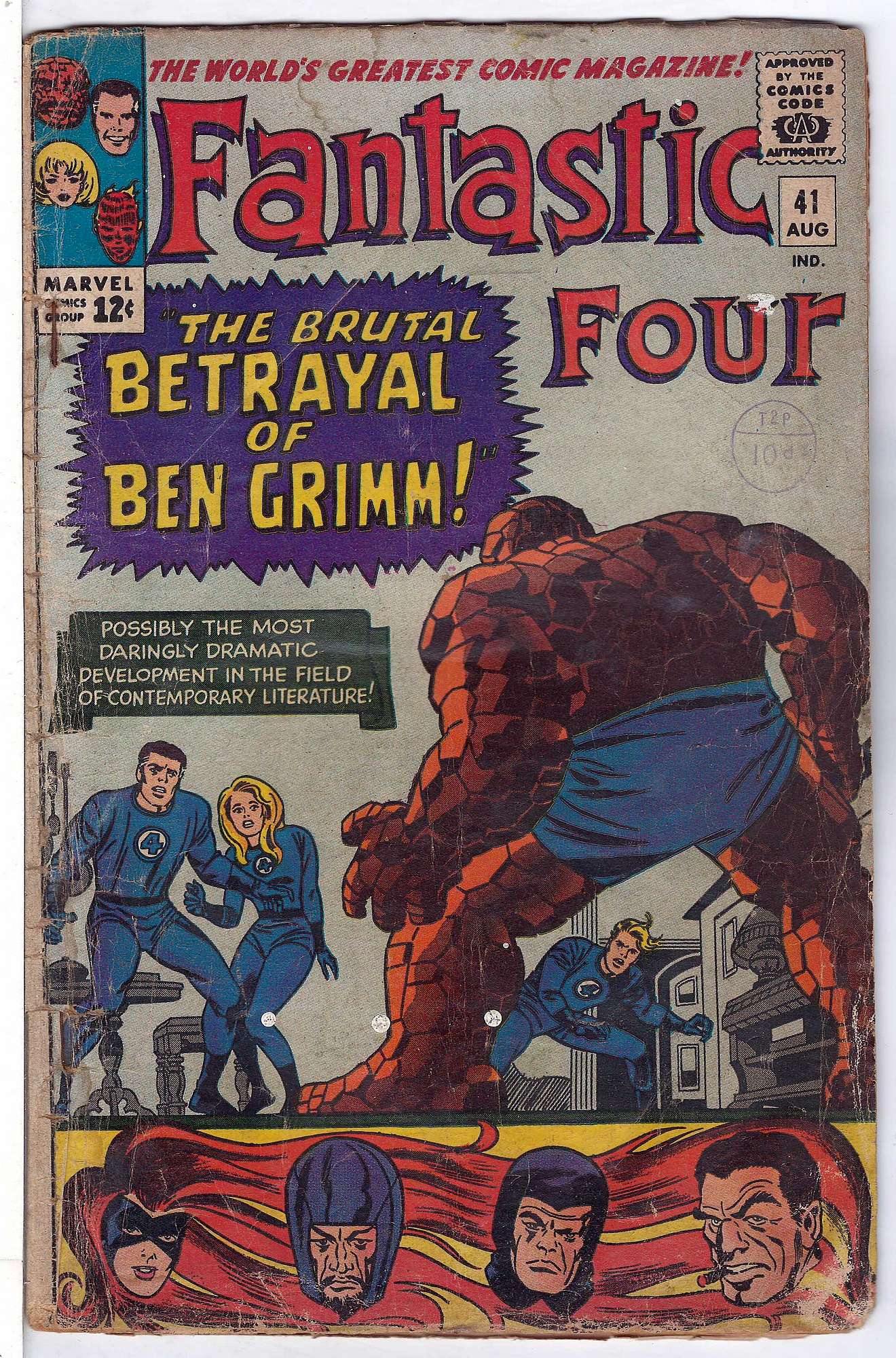 ACTUAL SCAN OF COMIC!<br>Rolled Spine, Rusty top staple & Stamp & paint spots on Cover - See Scan Cover of Fantastic Four (Vol 1) #41. One of 250,000 Vintage American Comics on sale from Krypton!