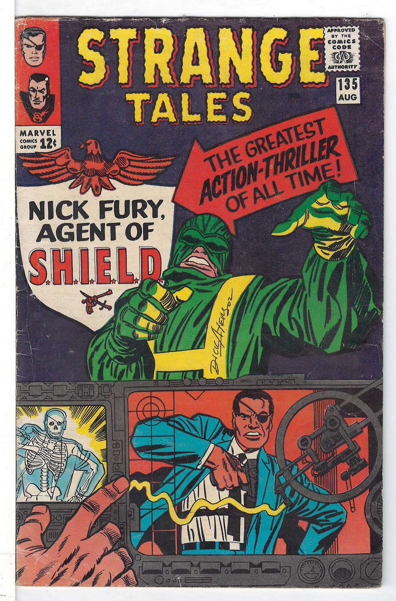 1st Agent of SHIELD<br>ACTUAL SCAN OF COMIC!<br>pen on Cover - Signed by Dick Ayres - See Scan Cover of Strange Tales (Vol 1) #135. One of 250,000 Vintage American Comics on sale from Krypton!