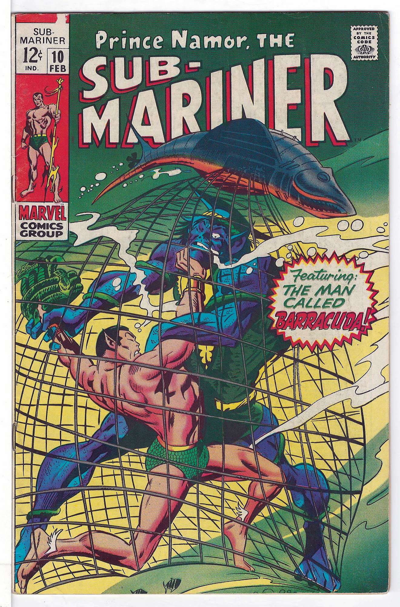 ACTUAL SCAN OF COMIC!<br>Small colour tag on top left of cover. See Scan Cover of Sub-Mariner (Vol 1) #10. One of 250,000 Vintage American Comics on sale from Krypton!