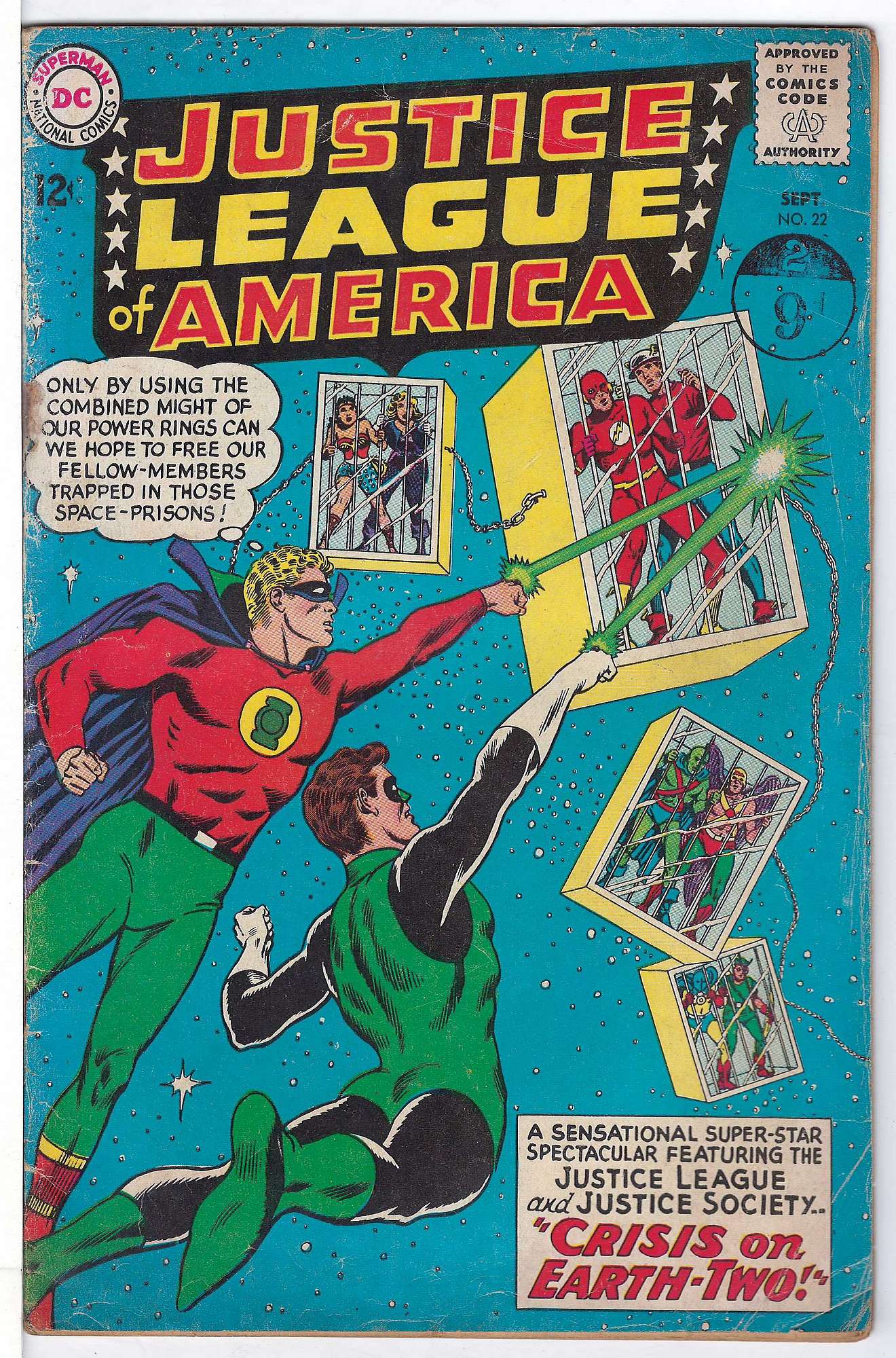 2d Silver Age JSA<br>ACTUAL SCAN OF COMIC!<br>Stamp on Cover - Top Staple missing and Taped. See Scan Cover of Justice League of America (Vol 1) #22. One of 250,000 Vintage American Comics on sale from Krypton!