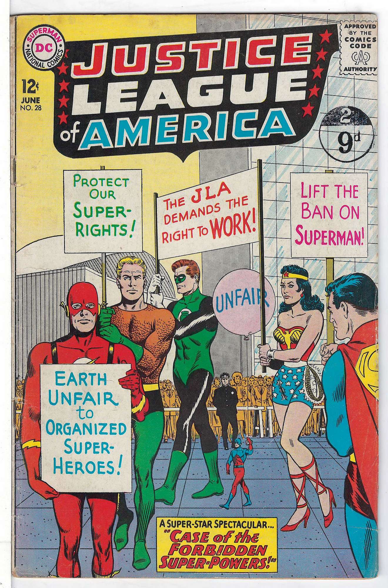 ACTUAL SCAN OF COMIC!<br>Stamp on Cover -Scan Cover of Justice League of America (Vol 1) #28. One of 250,000 Vintage American Comics on sale from Krypton!