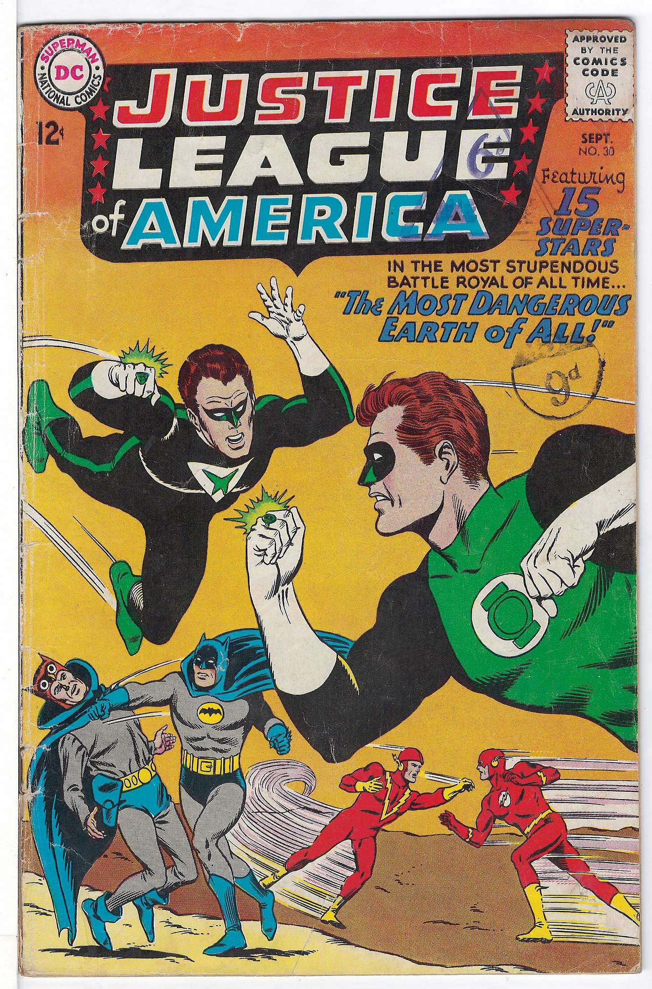 JSA cross over<br>ACTUAL SCAN OF COMIC!<br>Stamps on Cover - Detached top staple - Split lower spine - See Scan. Cover of Justice League of America (Vol 1) #30. One of 250,000 Vintage American Comics on sale from Krypton!