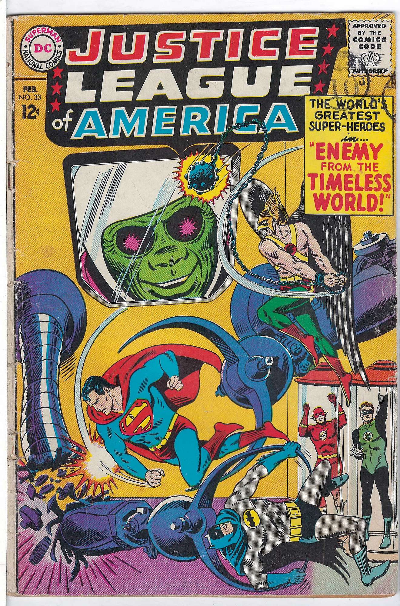 ACTUAL SCAN OF COMIC!<br>Rolled Spine & Stamp on Cover - See Scan Cover of Justice League of America (Vol 1) #33. One of 250,000 Vintage American Comics on sale from Krypton!