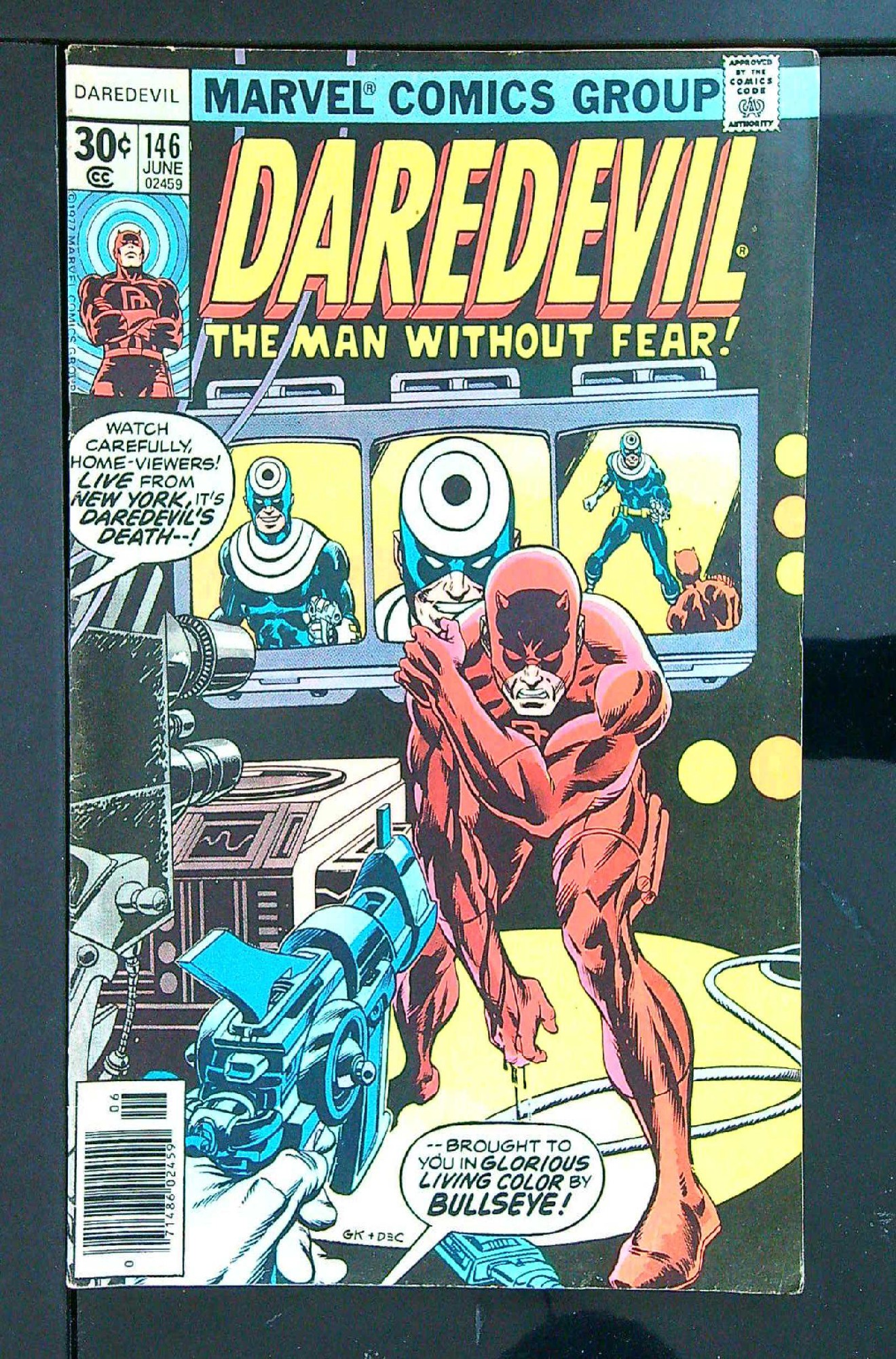 Bullseye Appearance<br>ACTUAL SCAN OF COMIC!<br> Cover of Daredevil (Vol 1) #146. One of 250,000 Vintage American Comics on sale from Krypton!