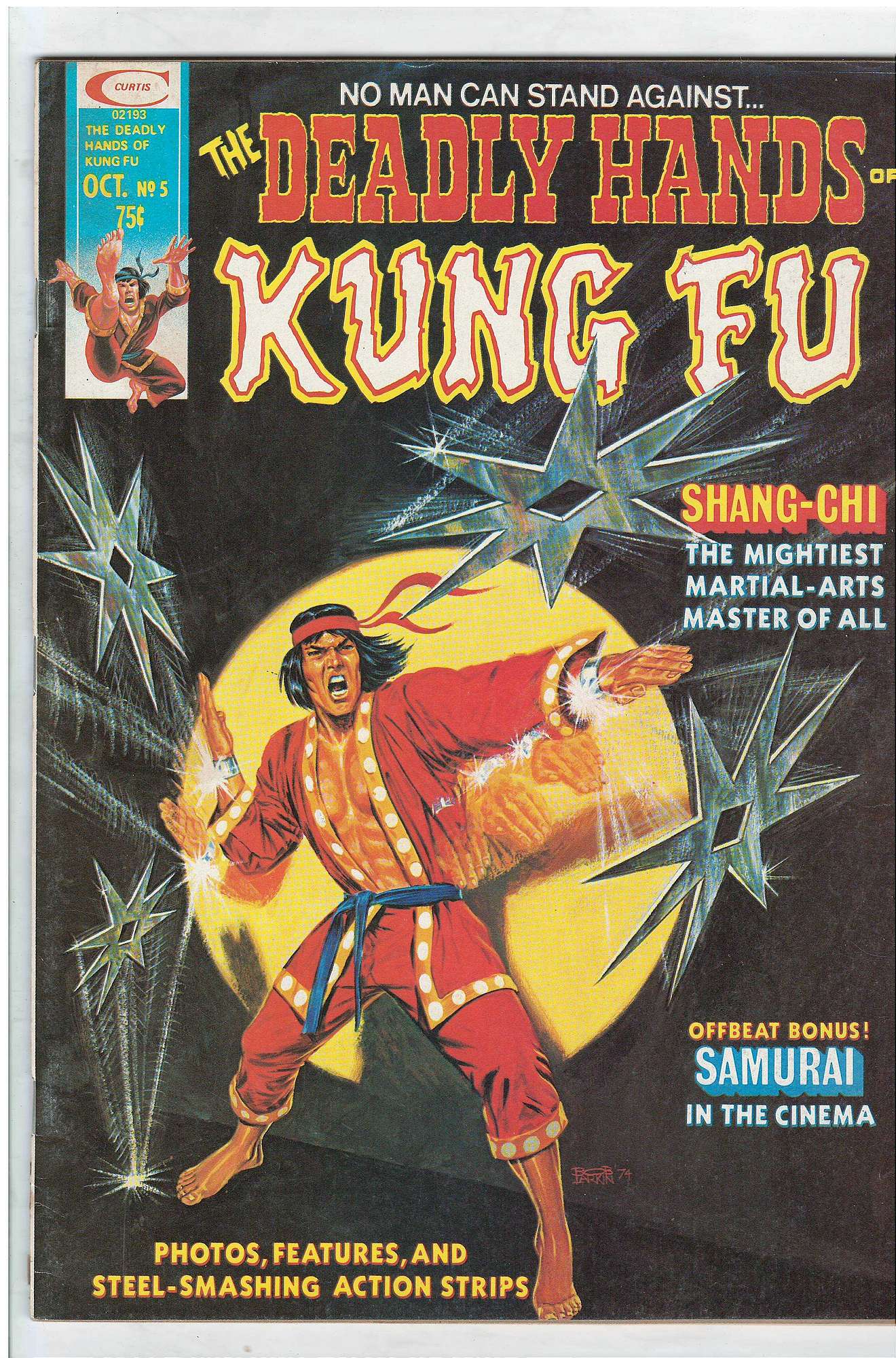 1st Manchurian<br>ACTUAL SCAN OF COMIC!<br>Stain on Back Cover Cover of Deadly Hands of Kung Fu (Vol 1) (Magazine) #5. One of 250,000 Vintage American Comics on sale from Krypton!