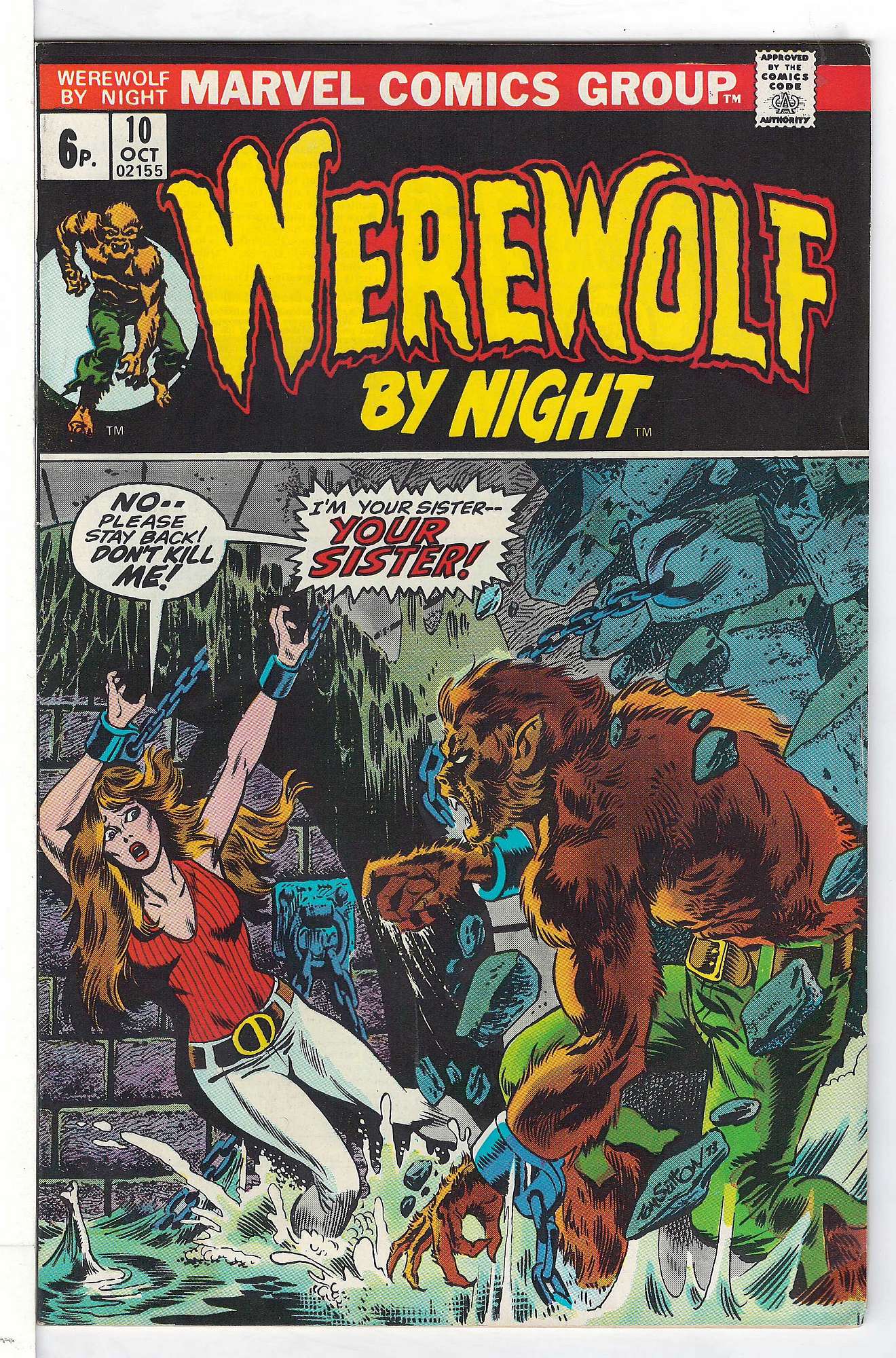 ACTUAL SCAN OF COMIC!<br>Slight Stain on Cover - See Scan Cover of Werewolf by Night (Vol 1) #10. One of 250,000 Vintage American Comics on sale from Krypton!