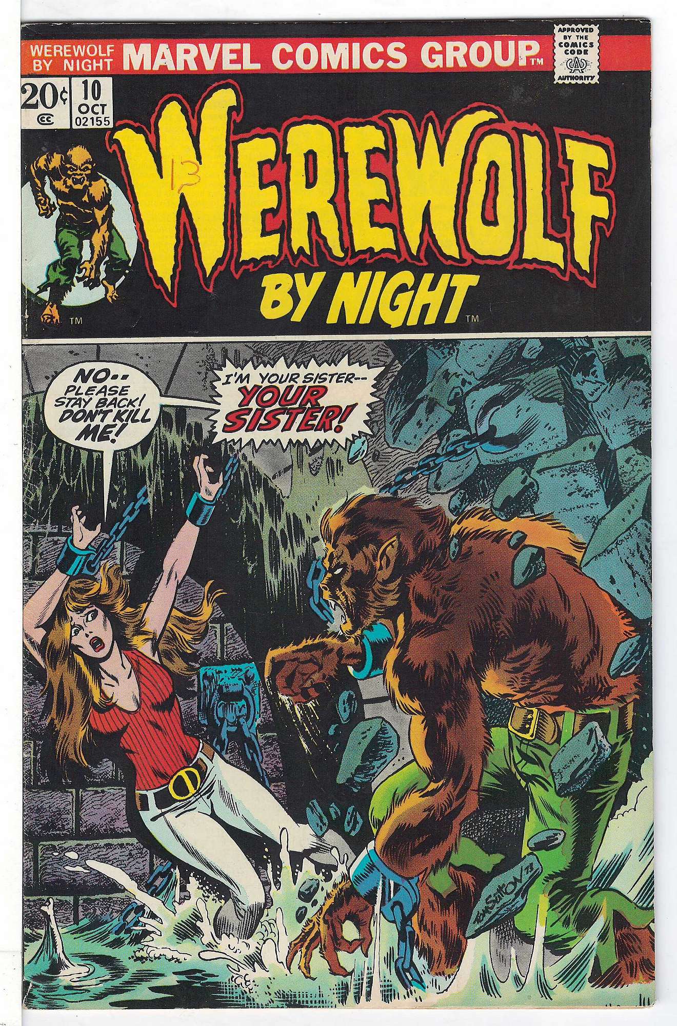ACTUAL SCAN OF COMIC!<br>Pen on Cover - See Scan Cover of Werewolf by Night (Vol 1) #10. One of 250,000 Vintage American Comics on sale from Krypton!