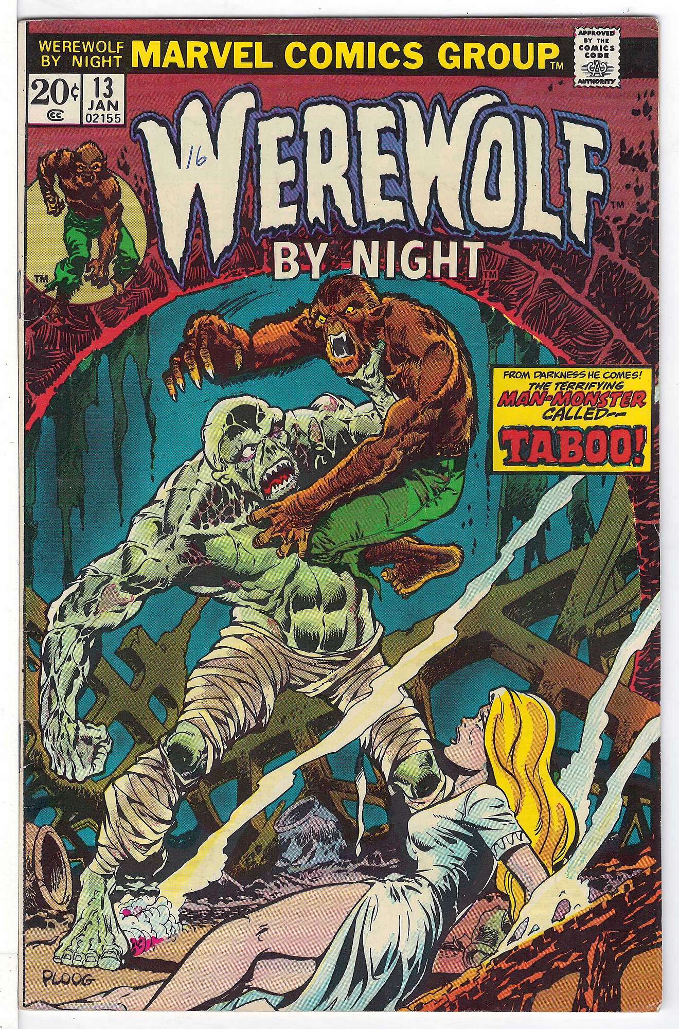 ACTUAL SCAN OF COMIC!<br>Pen on Cover - See Scan Cover of Werewolf by Night (Vol 1) #13. One of 250,000 Vintage American Comics on sale from Krypton!