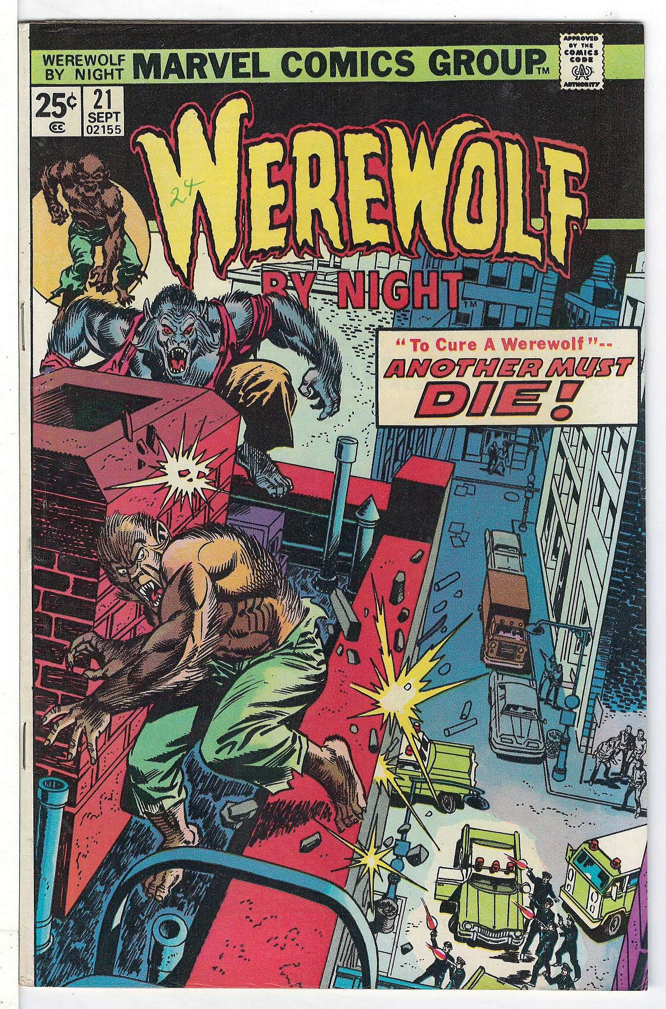 ACTUAL SCAN OF COMIC!<br>Pen on Cover - See Scan Cover of Werewolf by Night (Vol 1) #21. One of 250,000 Vintage American Comics on sale from Krypton!