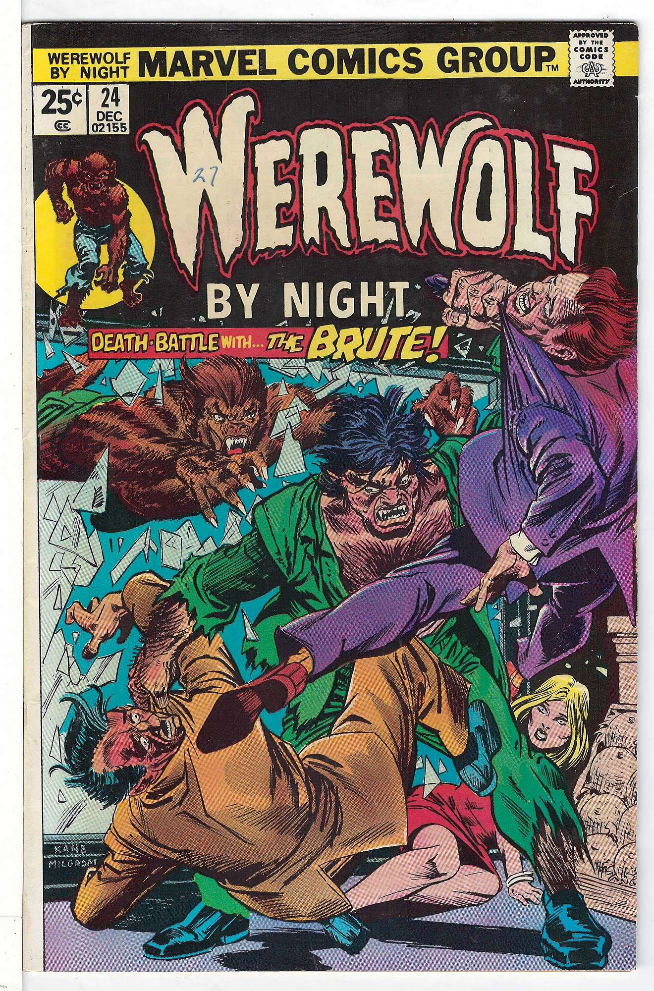 ACTUAL SCAN OF COMIC!<br>Pen on Cover - See Scan Cover of Werewolf by Night (Vol 1) #24. One of 250,000 Vintage American Comics on sale from Krypton!