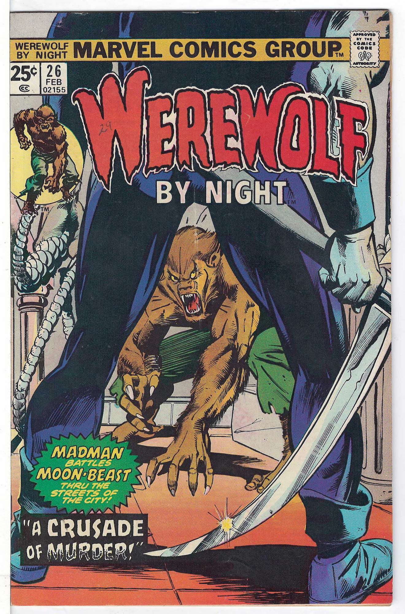 ACTUAL SCAN OF COMIC!<br>Pen on Cover - See Scan Cover of Werewolf by Night (Vol 1) #26. One of 250,000 Vintage American Comics on sale from Krypton!
