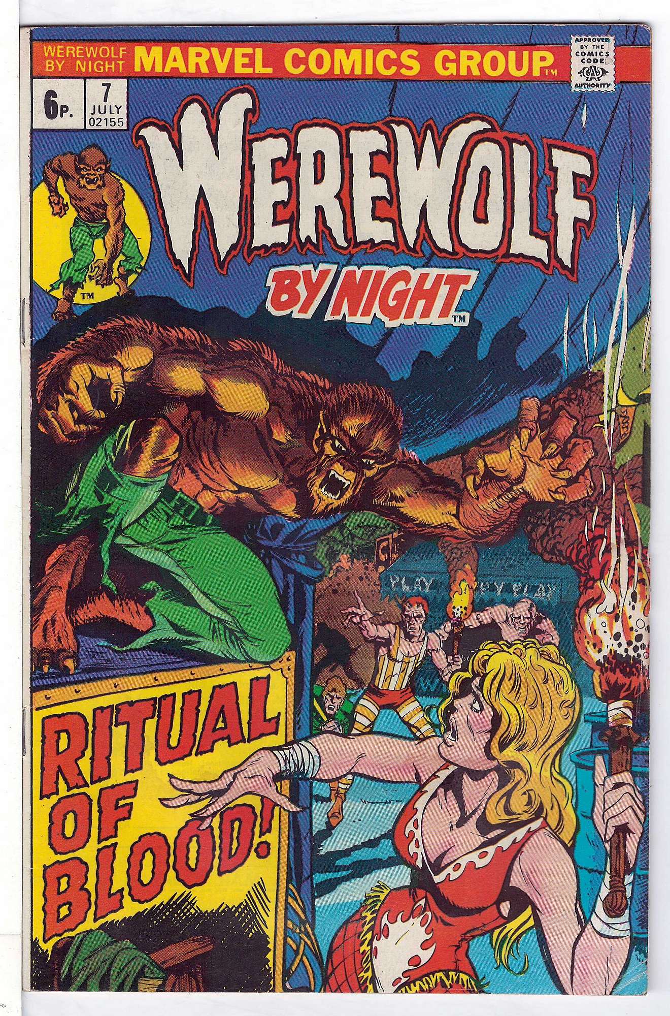 ACTUAL SCAN OF COMIC!<br>Slight Stain on Cover - See Scan Cover of Werewolf by Night (Vol 1) #7. One of 250,000 Vintage American Comics on sale from Krypton!