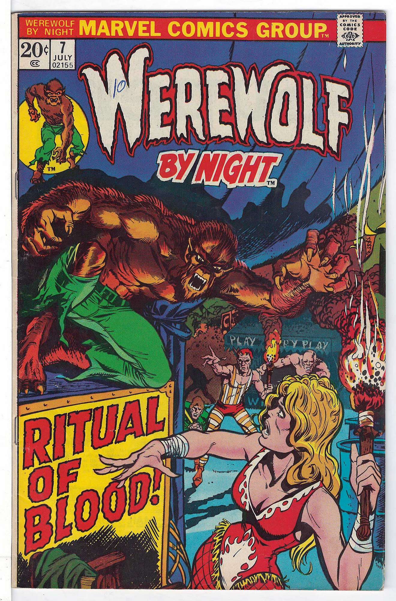 ACTUAL SCAN OF COMIC!<br>Pen on Cover - See Scan Cover of Werewolf by Night (Vol 1) #7. One of 250,000 Vintage American Comics on sale from Krypton!