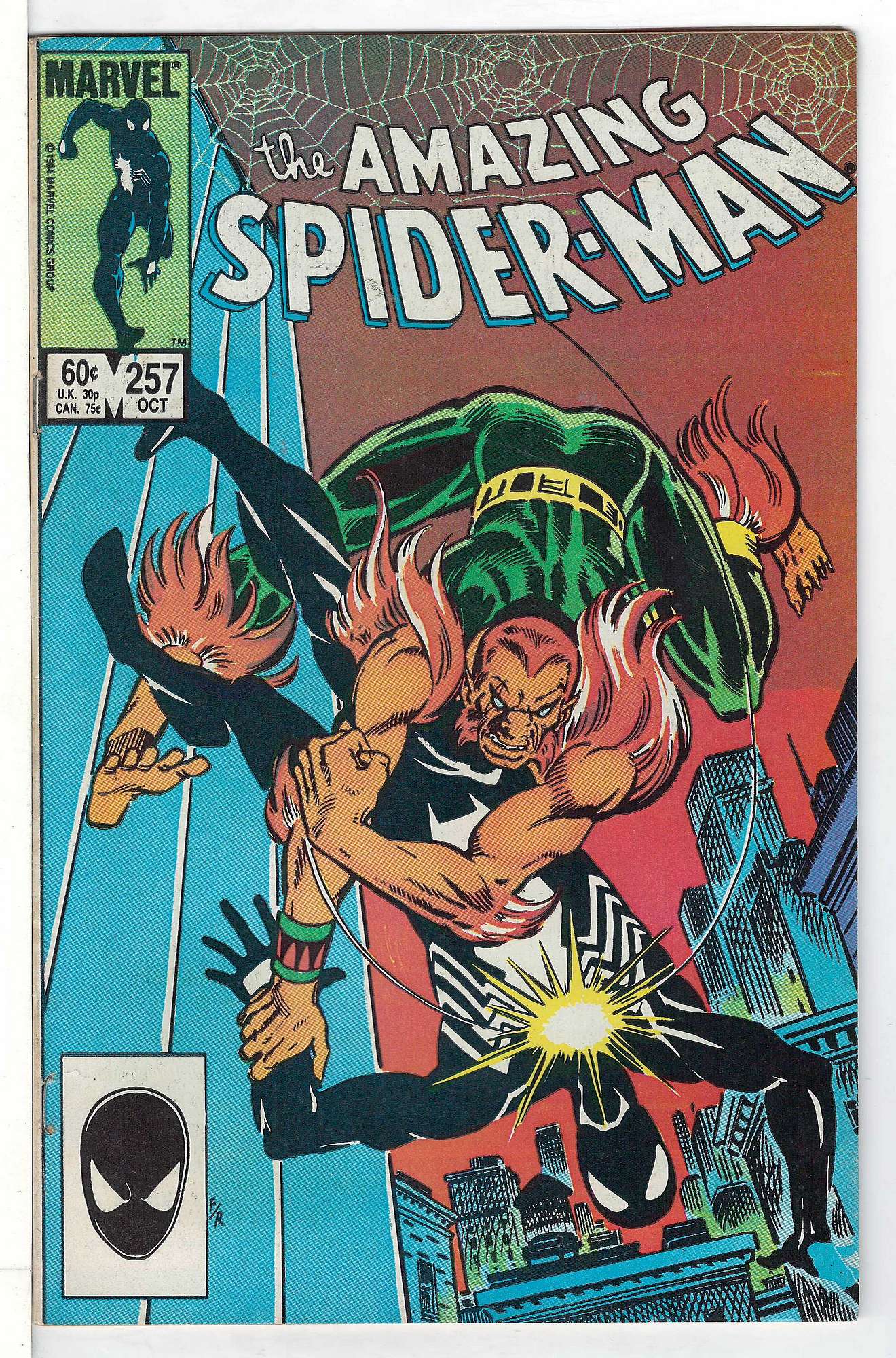ACTUAL SCAN OF COMIC!<br>Yellowing Pages Cover of Amazing Spider-Man (Vol 1) #257. One of 250,000 Vintage American Comics on sale from Krypton!