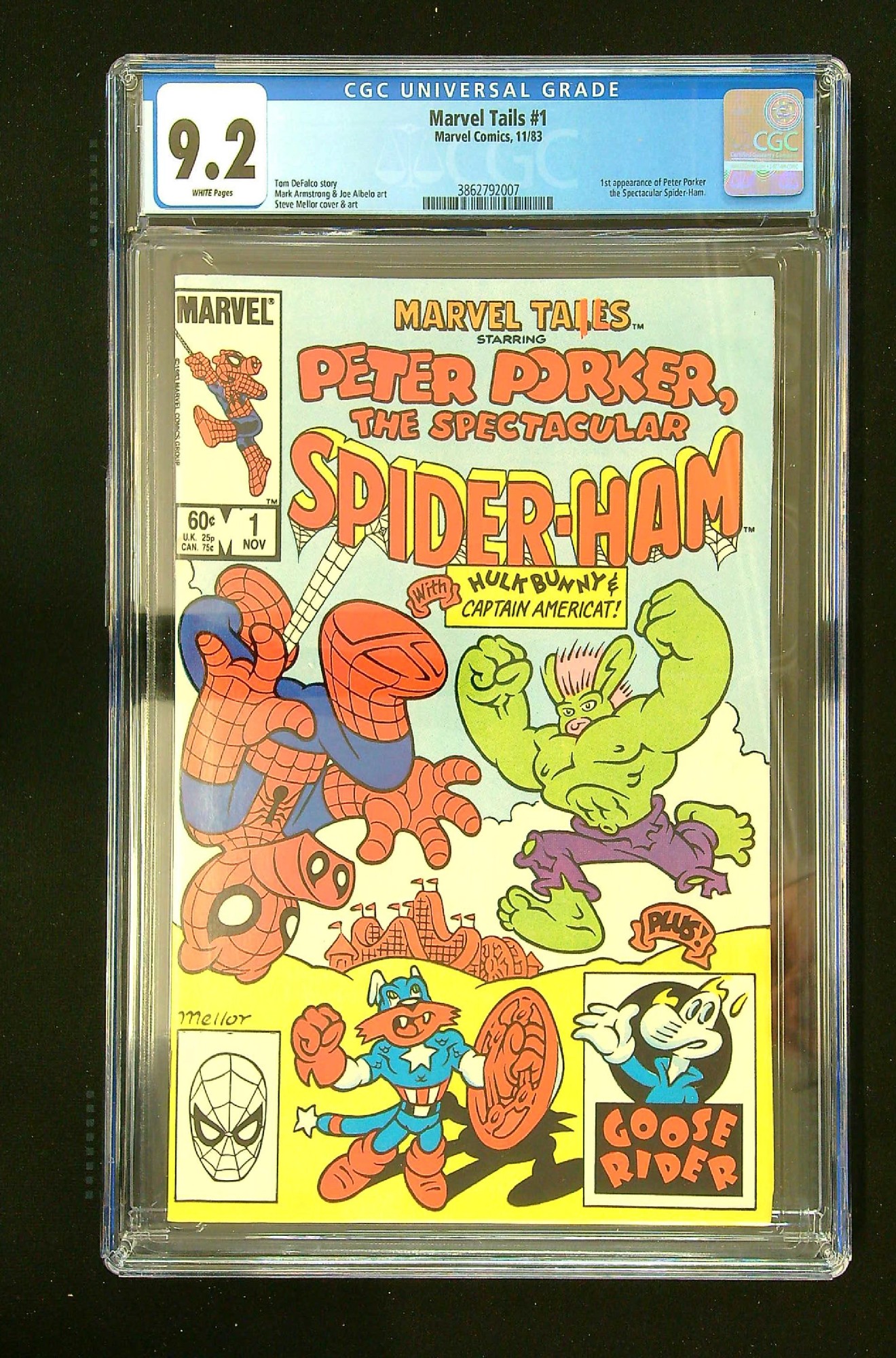 ACTUAL SCAN OF COMIC!<br>CGC Census info: 1028 Graded Copies
CGC Graded world ranking: 4th 1st Peter Porker Cover of Marvel Tails: Starring Peter Porker #1. One of 250,000 Vintage American Comics on sale from Krypton!