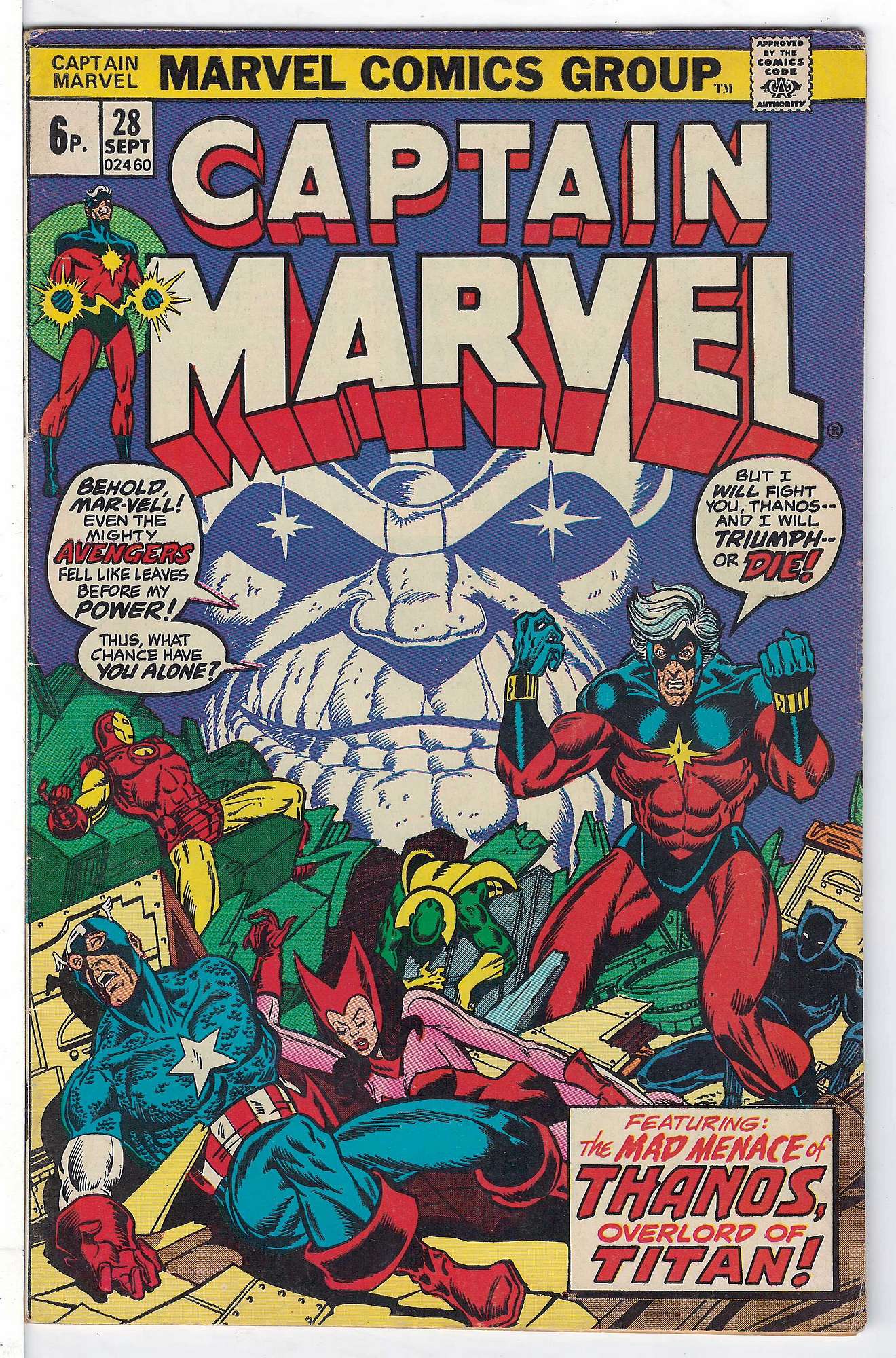 ACTUAL SCAN OF COMIC!<br> Cover of Captain Marvel (Vol 1) #28. One of 250,000 Vintage American Comics on sale from Krypton!