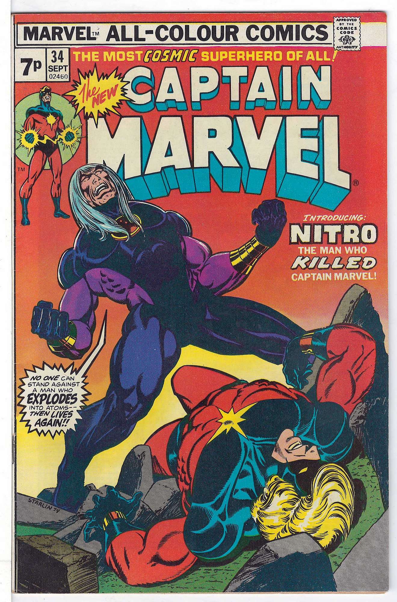 ACTUAL SCAN OF COMIC!<br> Cover of Captain Marvel (Vol 1) #34. One of 250,000 Vintage American Comics on sale from Krypton!