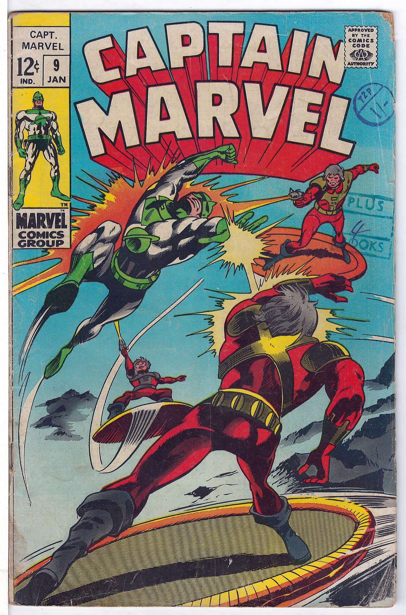 ACTUAL SCAN OF COMIC!<br>Stamps & Pen on Cover - See Scan Cover of Captain Marvel (Vol 1) #9. One of 250,000 Vintage American Comics on sale from Krypton!