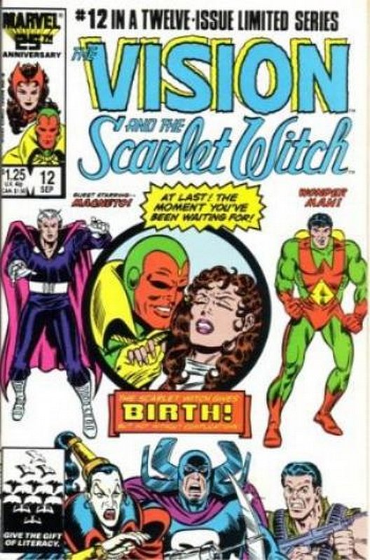 Scarlet Witch gives birth to Speed & Wiccan<br> Cover of Vision & Scarlet Witch (1985 Ltd) #12. One of 250,000 Vintage American Comics on sale from Krypton!