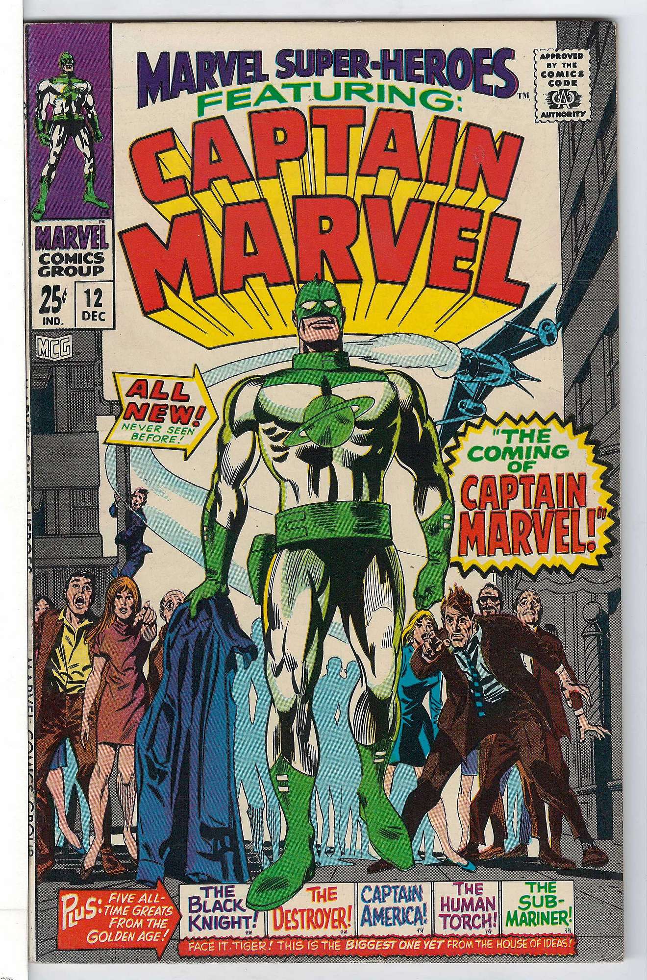 1st Captain Marvel<br>ACTUAL SCAN OF COMIC!<br> Cover of Marvel Super-Heroes (Vol 1) #12. One of 250,000 Vintage American Comics on sale from Krypton!