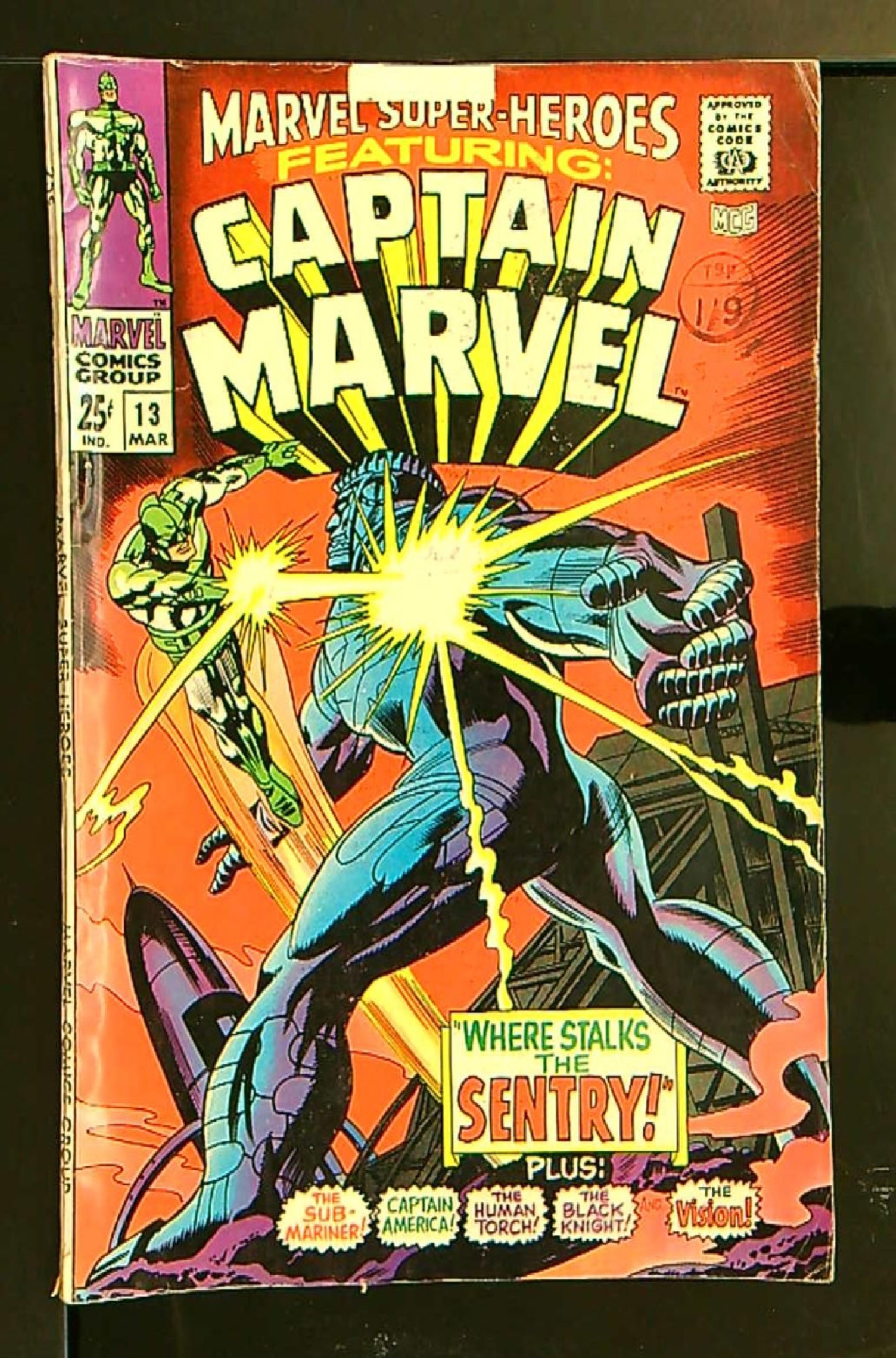 2nd Captain Marvel 1st Carol Danvers<br>ACTUAL SCAN OF COMIC!<br>Cover has 1 inch surface tear to top of cover - See Scan Cover of Marvel Super-Heroes (Vol 1) #13. One of 250,000 Vintage American Comics on sale from Krypton!