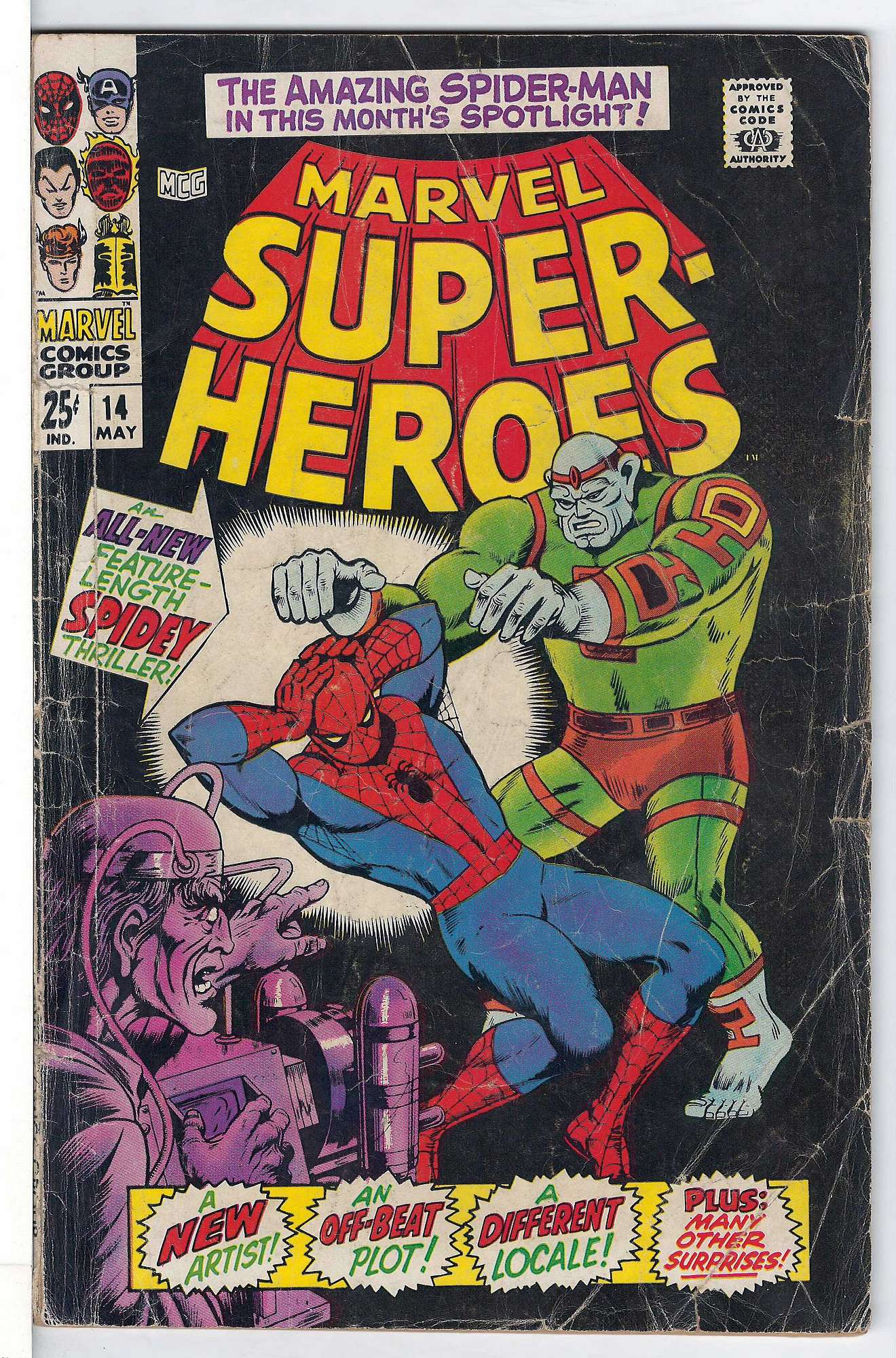 ACTUAL SCAN OF COMIC!<br>Part of corner of back cover missing. Aprox 1 inch. Cover of Marvel Super-Heroes (Vol 1) #14. One of 250,000 Vintage American Comics on sale from Krypton!