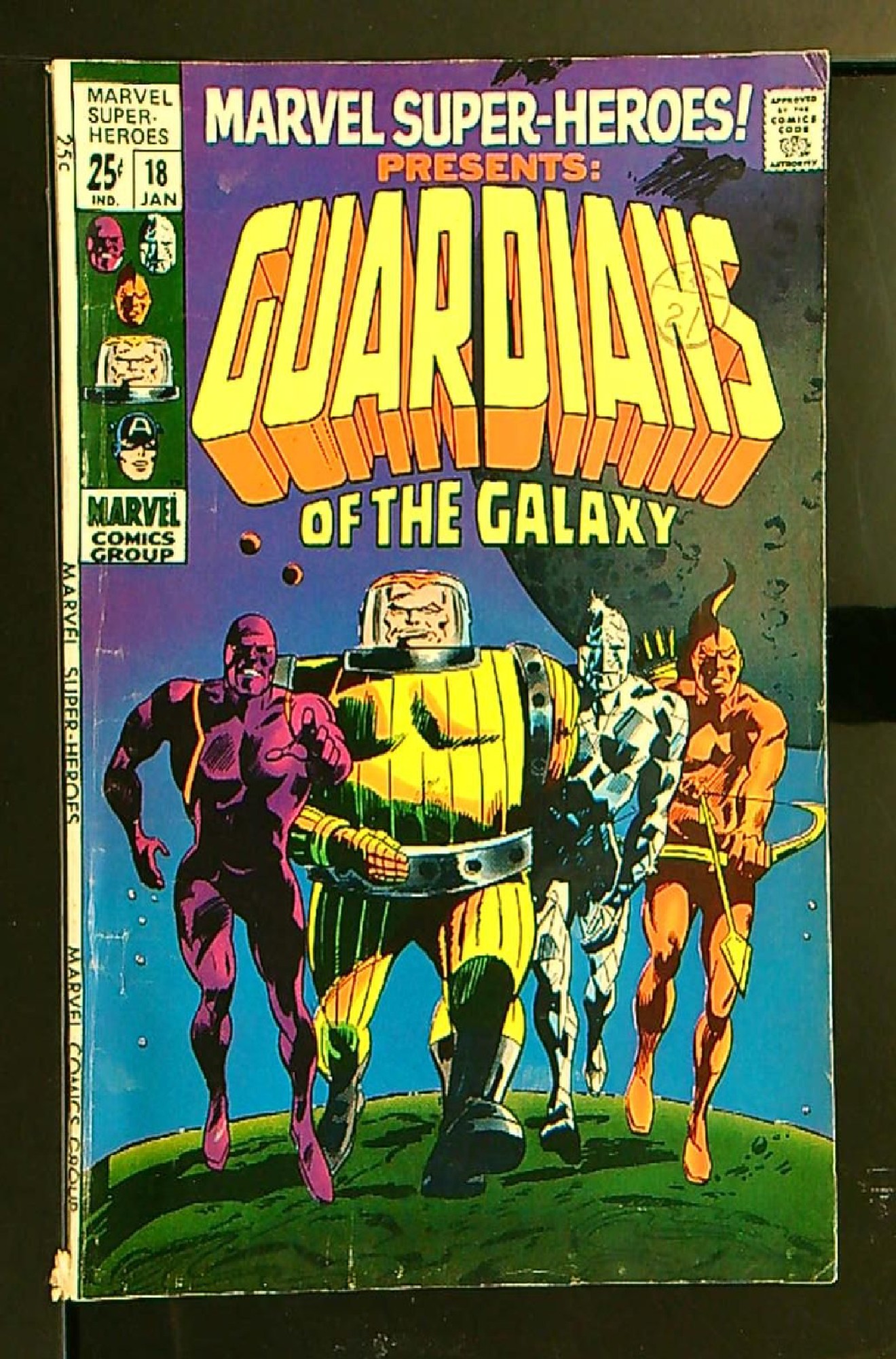 1st Guardians of the Galaxy<br>ACTUAL SCAN OF COMIC!<br>Distribution Stamp on Cover - See Scan Cover of Marvel Super-Heroes (Vol 1) #18. One of 250,000 Vintage American Comics on sale from Krypton!