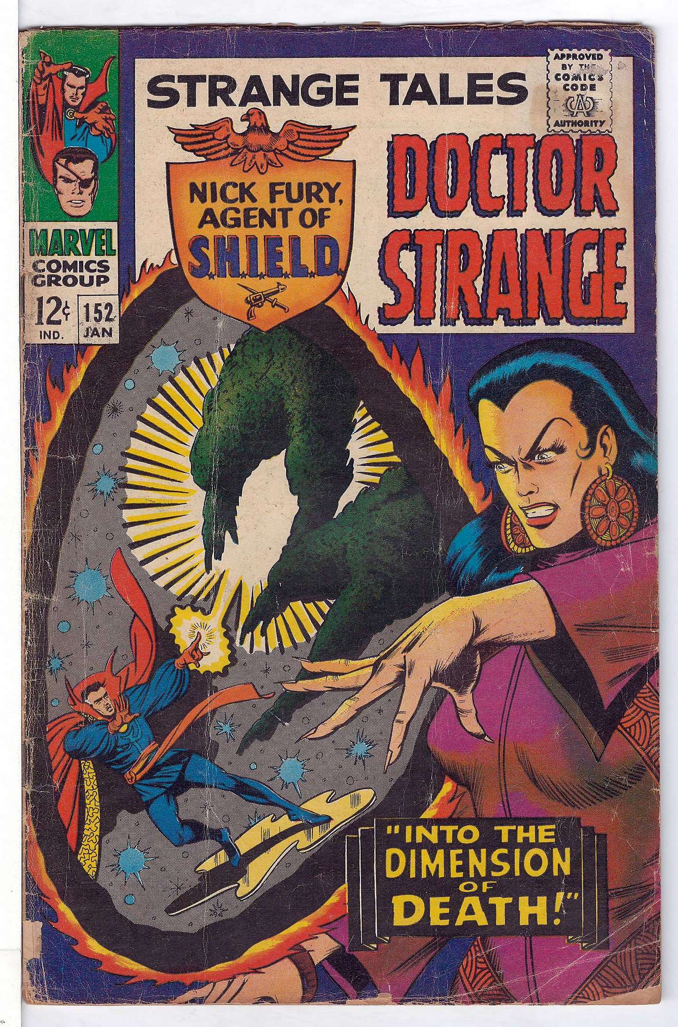 ACTUAL SCAN OF COMIC!<br>2 inch tear on lower spne. Cover of Strange Tales (Vol 1) #152. One of 250,000 Vintage American Comics on sale from Krypton!