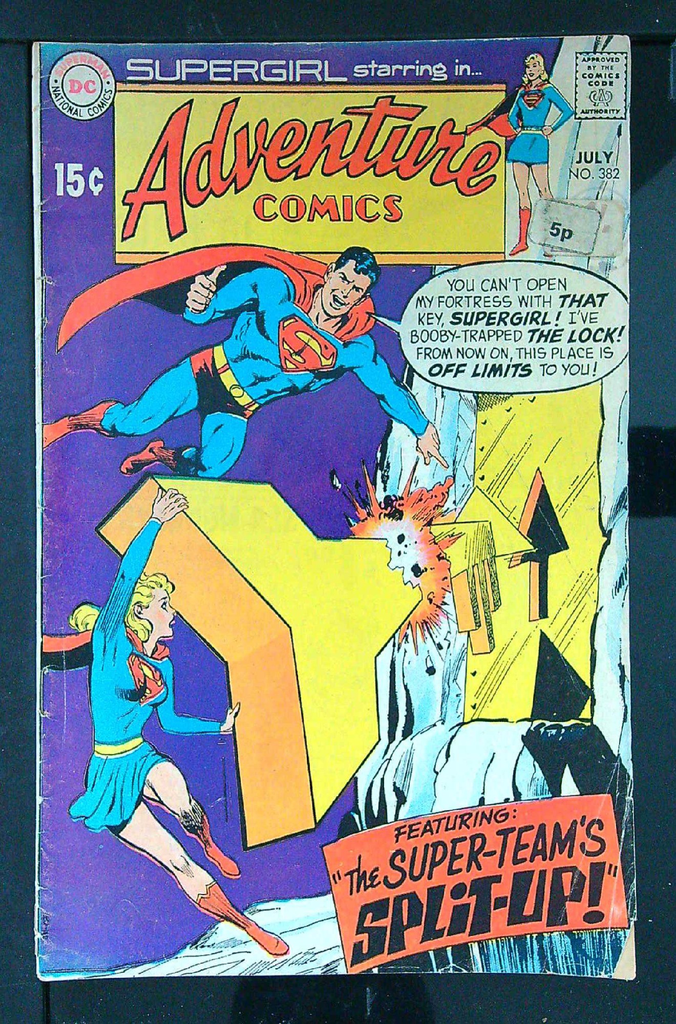 ACTUAL SCAN OF COMIC!<br>Distribution Stamp & Lable on Cover - See Scan Cover of Adventure Comics (Vol 1) #382. One of 250,000 Vintage American Comics on sale from Krypton!
