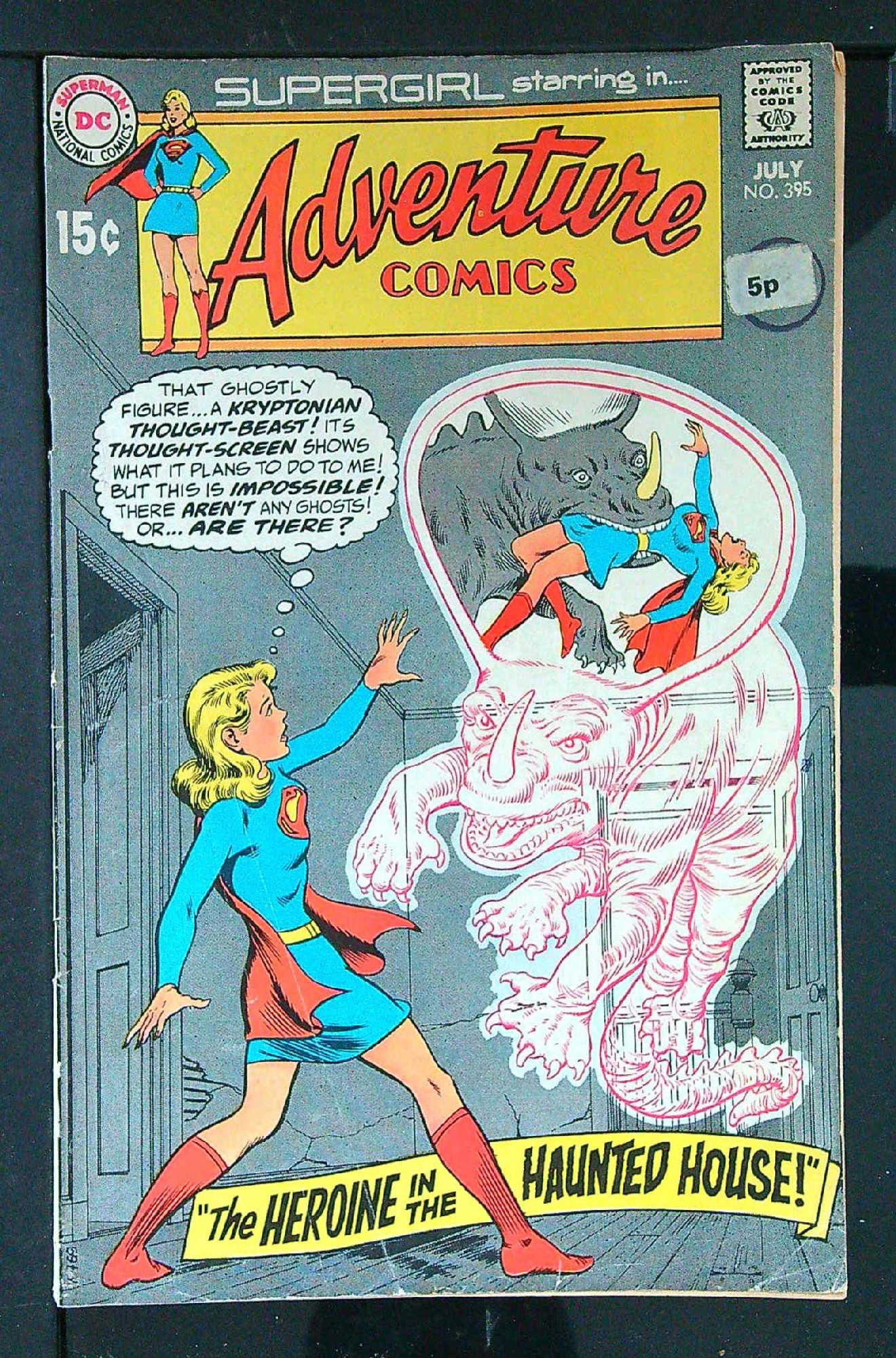 ACTUAL SCAN OF COMIC!<br>Distribution Stamp & Lable on Cover - See Scan Cover of Adventure Comics (Vol 1) #395. One of 250,000 Vintage American Comics on sale from Krypton!