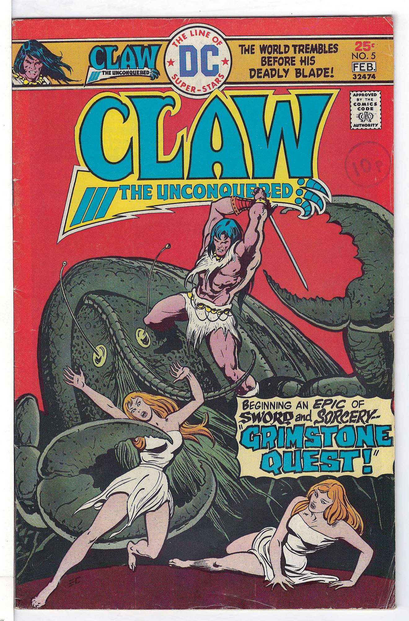 ACTUAL SCAN OF COMIC!<br>Distribution Stamp on Cover - See Scan Cover of Claw The Unconquered (Vol 1) #5. One of 250,000 Vintage American Comics on sale from Krypton!