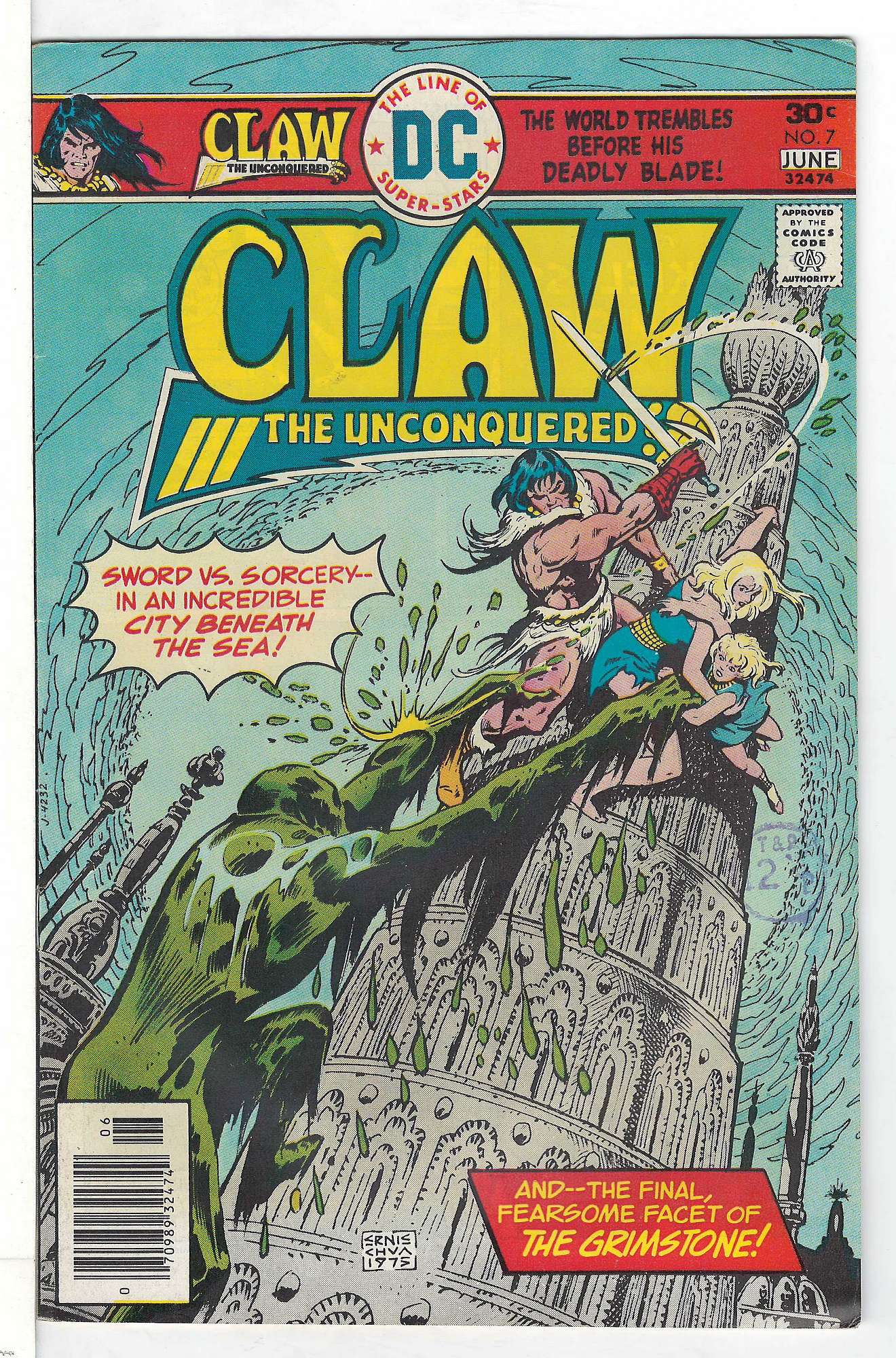 ACTUAL SCAN OF COMIC!<br>Distribution Stamp on Cover - See Scan Cover of Claw The Unconquered (Vol 1) #7. One of 250,000 Vintage American Comics on sale from Krypton!