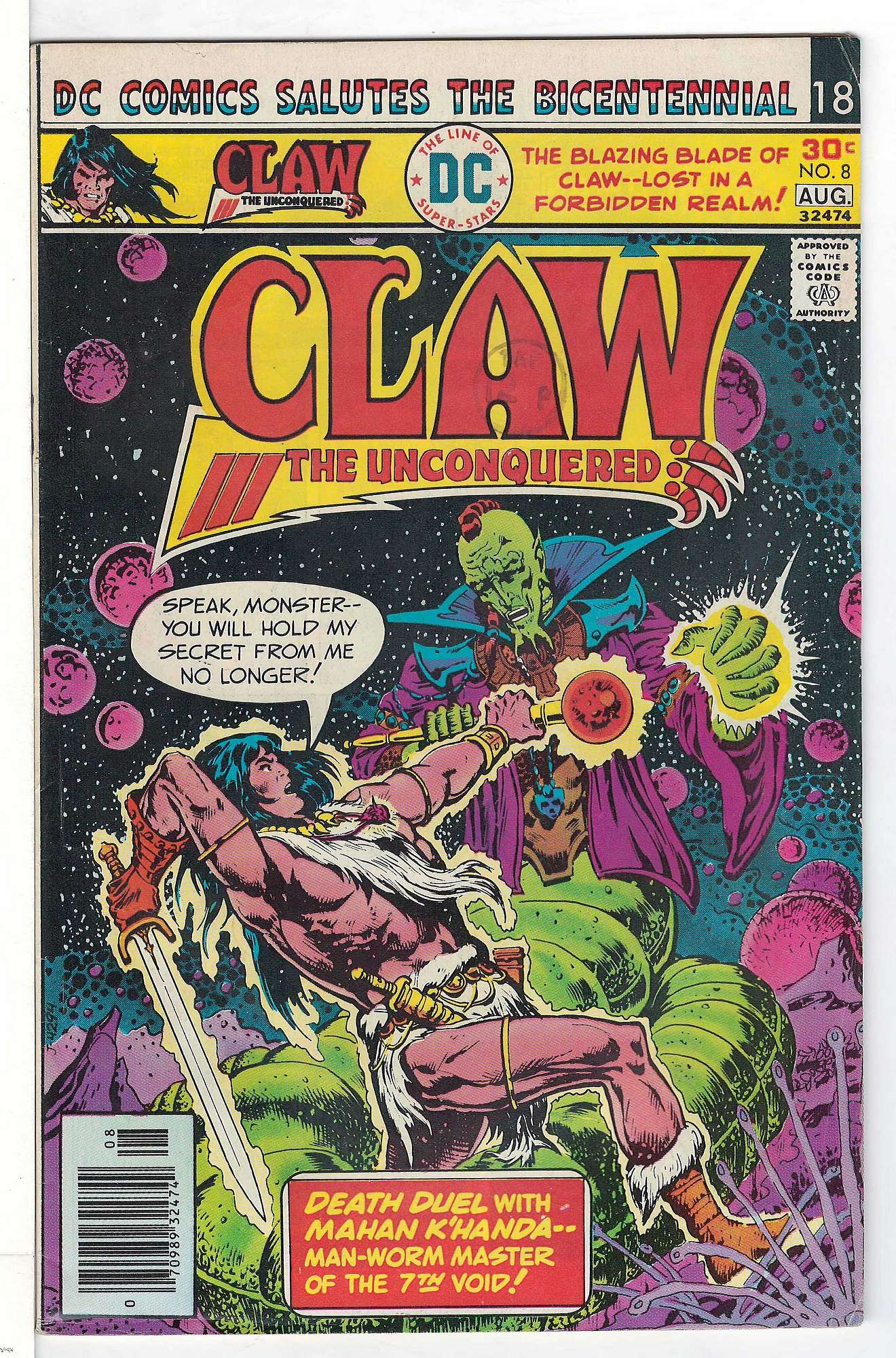 ACTUAL SCAN OF COMIC!<br>Distribution Stamp on Cover - See Scan Cover of Claw The Unconquered (Vol 1) #8. One of 250,000 Vintage American Comics on sale from Krypton!
