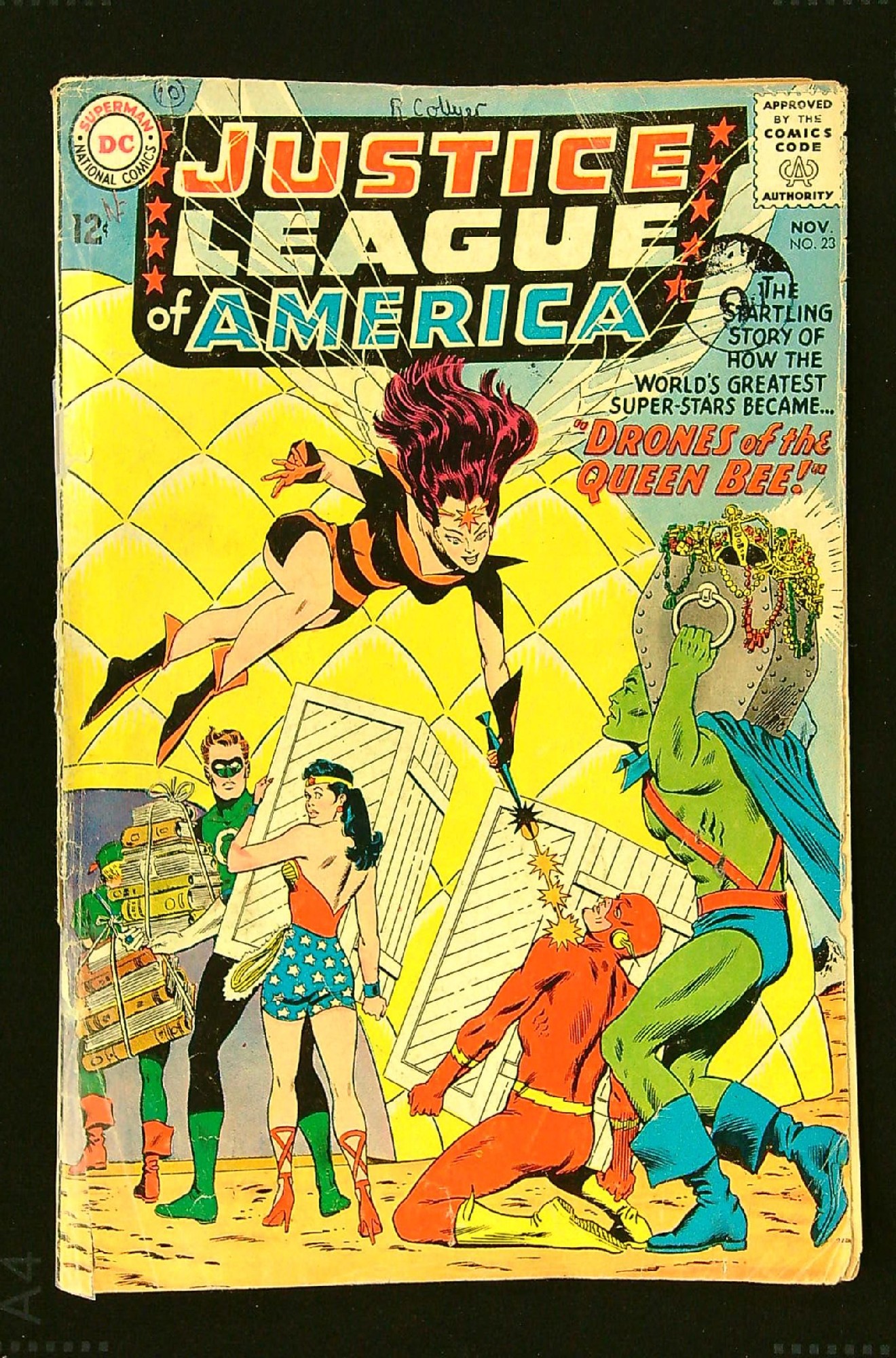 ACTUAL SCAN OF COMIC!<br>Distribution Stamp & Pen on Cover - Taped Spine - See Scan Cover of Justice League of America (Vol 1) #23. One of 250,000 Vintage American Comics on sale from Krypton!