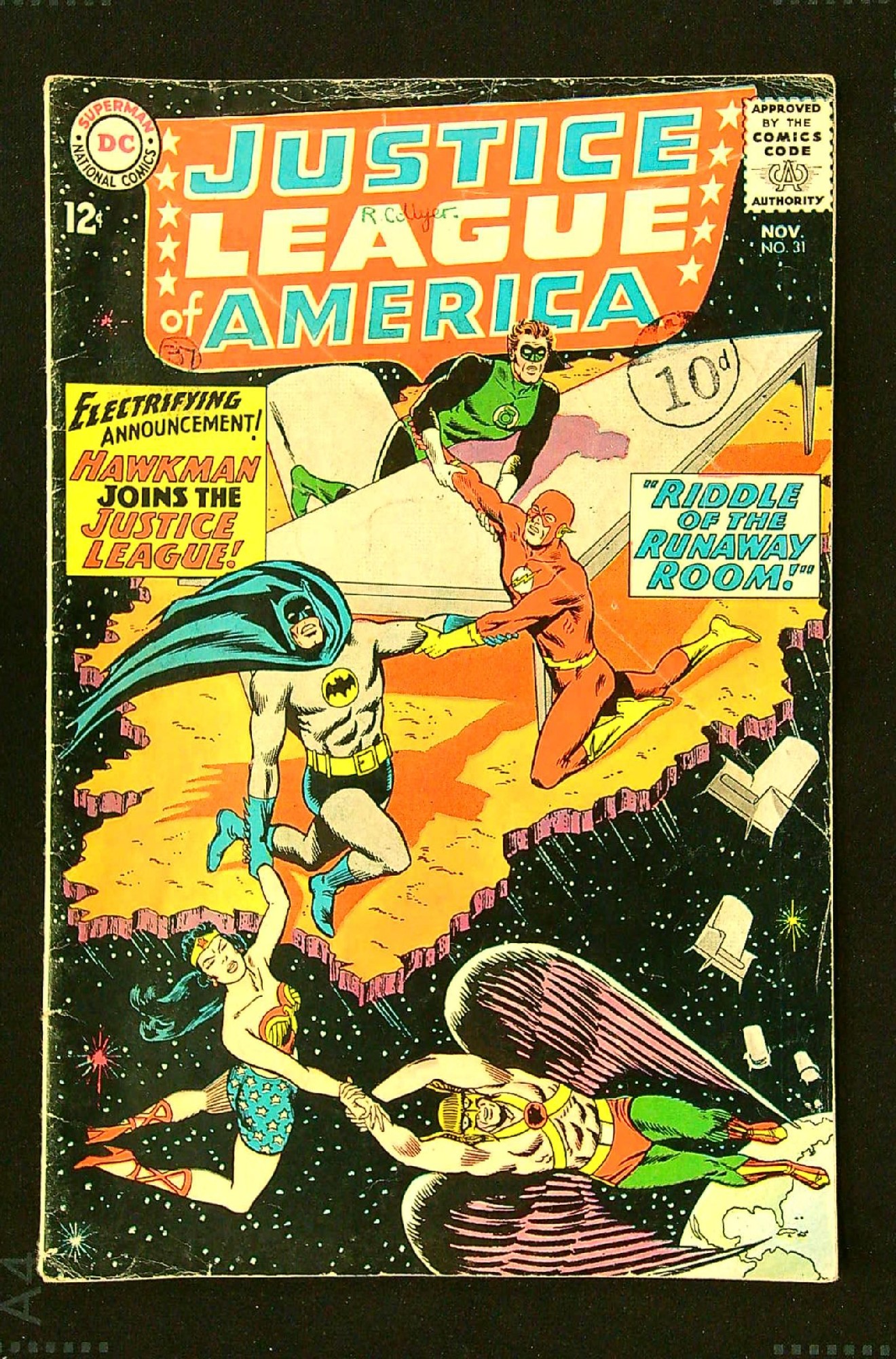 ACTUAL SCAN OF COMIC!<br>Distribution Stamp & Pen on Cover - See Scan Cover of Justice League of America (Vol 1) #31. One of 250,000 Vintage American Comics on sale from Krypton!