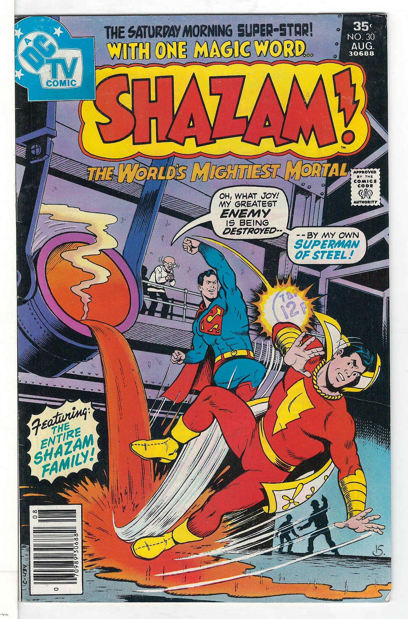 ACTUAL SCAN OF COMIC!<br>Distribution Stamp on Cover - See Scan Cover of Shazam! (Vol 1) #30. One of 250,000 Vintage American Comics on sale from Krypton!