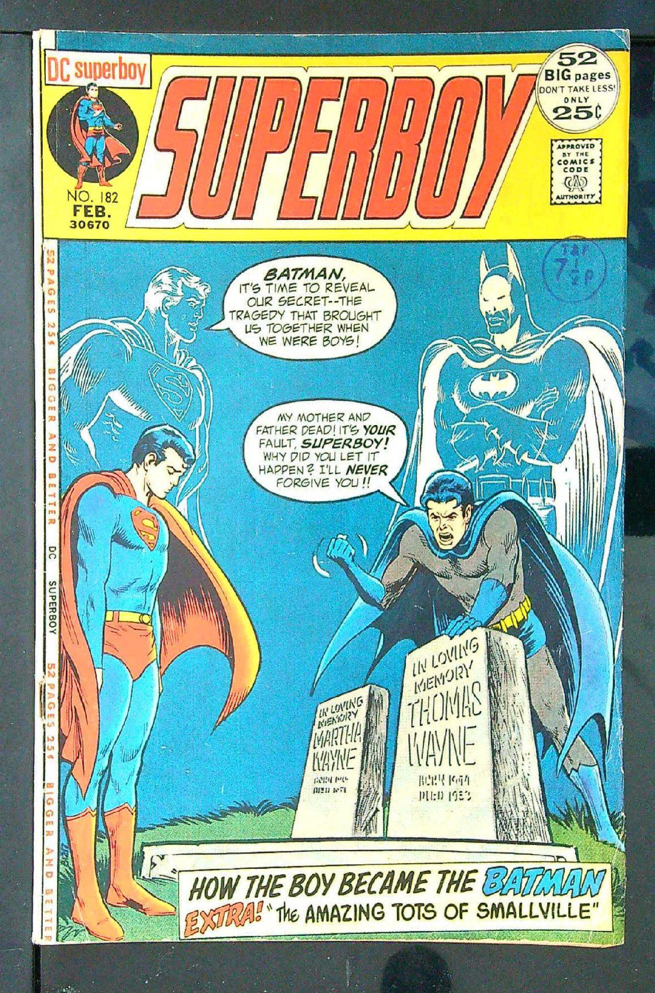 ACTUAL SCAN OF COMIC!<br>Distribution Stamp on Cover - See Scan Cover of Superboy (Vol 1) #182. One of 250,000 Vintage American Comics on sale from Krypton!