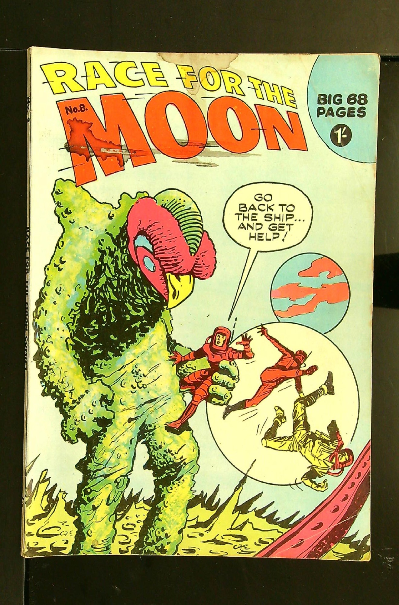 ACTUAL SCAN OF COMIC!<br>Stain to top of cover - See Scan Cover of Race for the Moon (Top Sellers) #8. One of 250,000 Vintage American Comics on sale from Krypton!