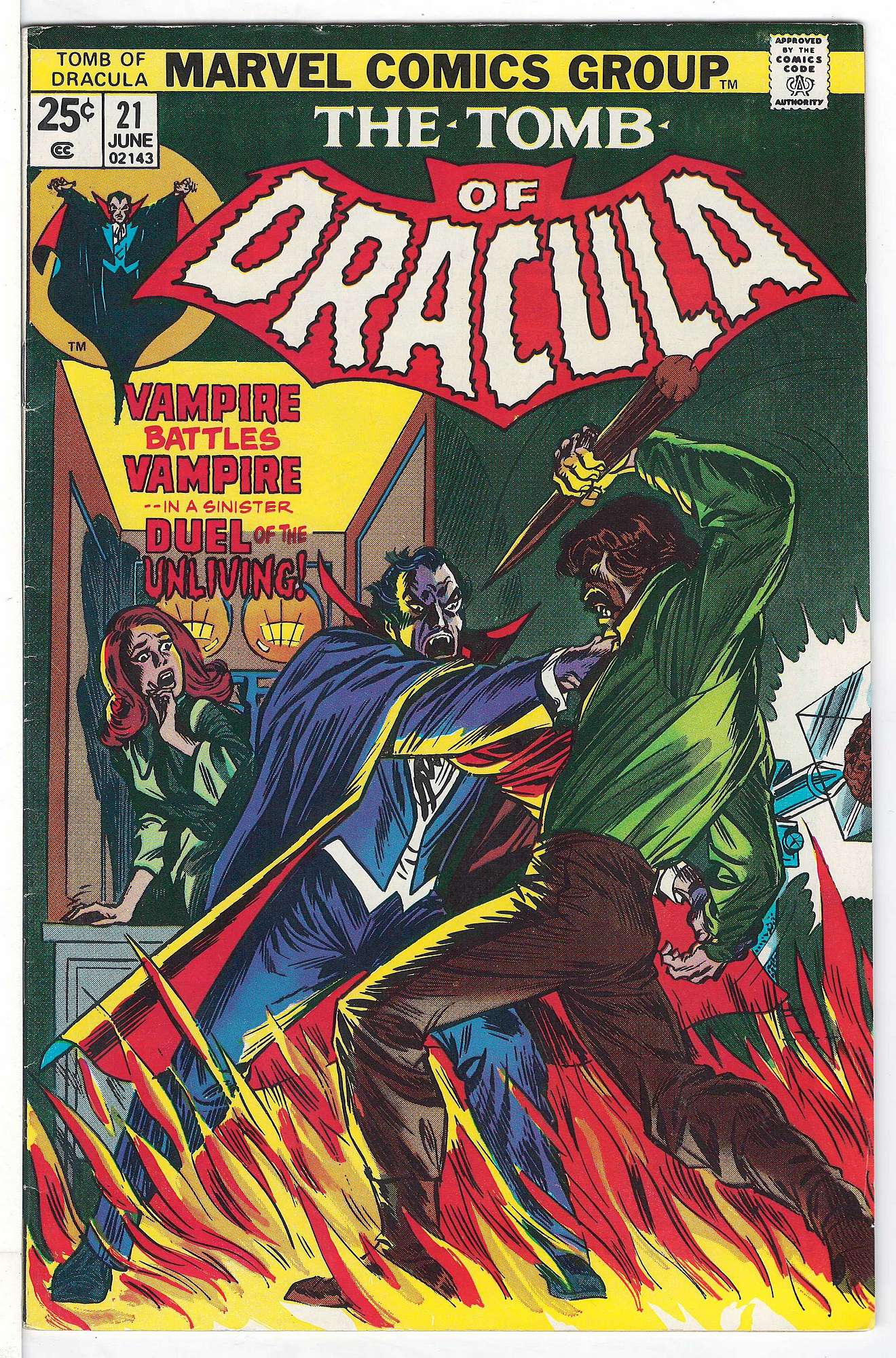 Blade Appearance<br>ACTUAL SCAN OF COMIC!<br> Cover of Tomb of Dracula (Vol 1) #21. One of 250,000 Vintage American Comics on sale from Krypton!