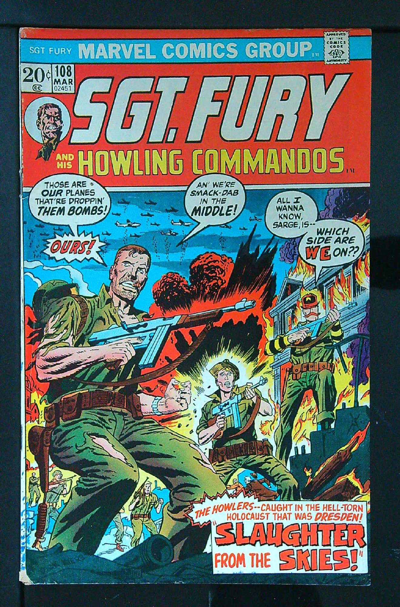ACTUAL SCAN OF COMIC!<br>Ink staining on Cover - See Scan Cover of Sgt. Fury & His Howling Commandos #108. One of 250,000 Vintage American Comics on sale from Krypton!