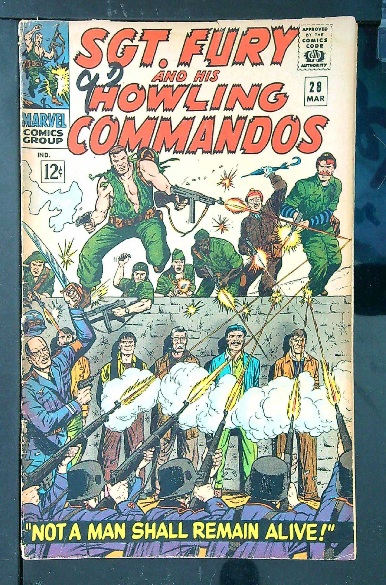 ACTUAL SCAN OF COMIC!<br>Pen on Cover - See Scan Cover of Sgt. Fury & His Howling Commandos #28. One of 250,000 Vintage American Comics on sale from Krypton!