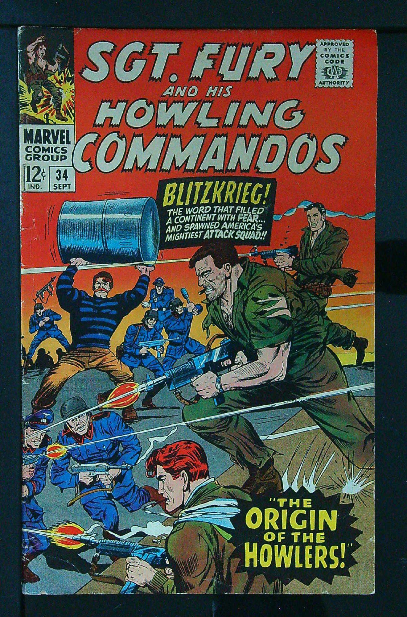 Origin of the Howling Commandos<br>ACTUAL SCAN OF COMIC!<br> Cover of Sgt. Fury & His Howling Commandos #34. One of 250,000 Vintage American Comics on sale from Krypton!