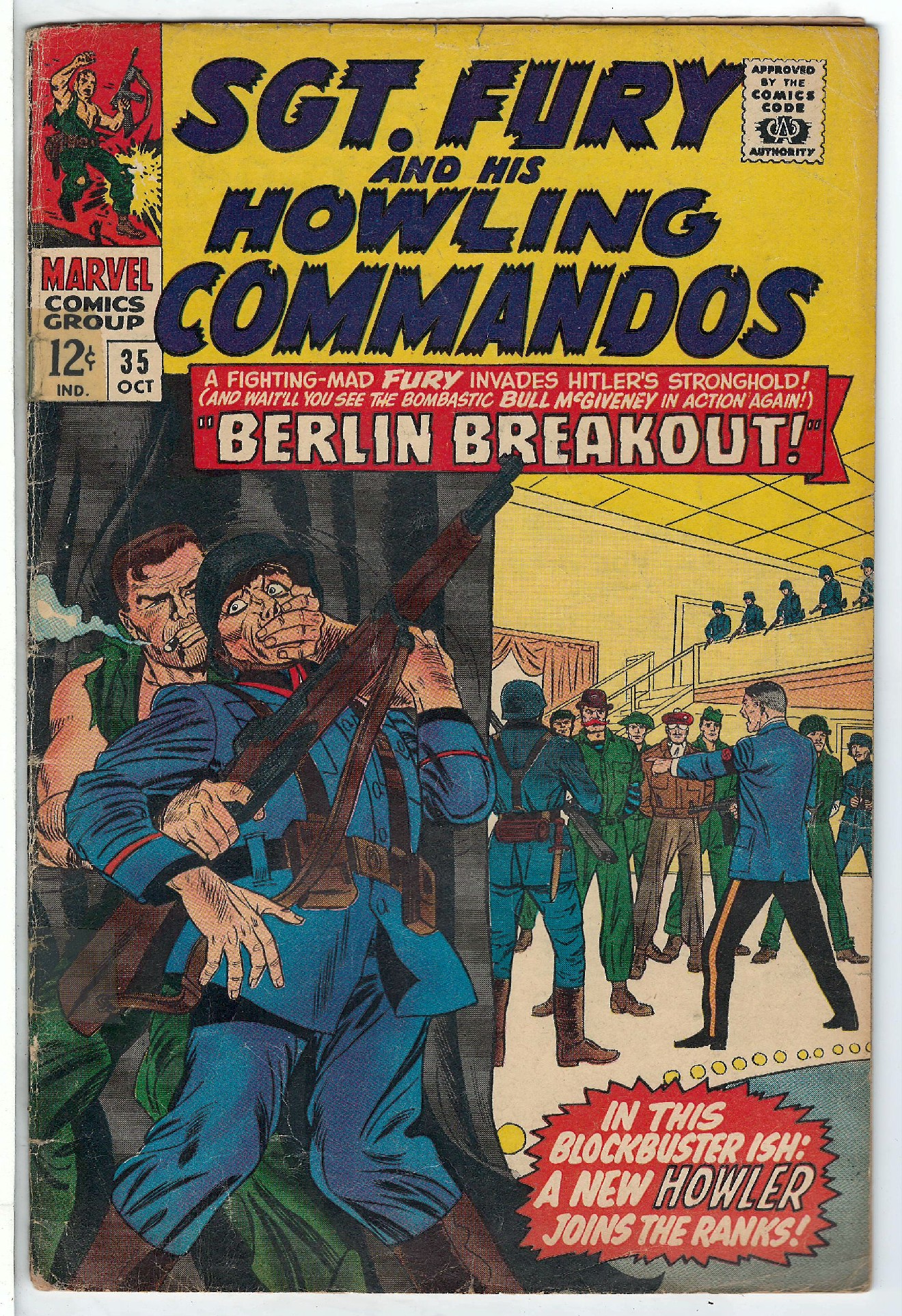 1st appearance Corporal Ricketts<br>ACTUAL SCAN OF COMIC!<br>Tape on Spine - See Scan Cover of Sgt. Fury & His Howling Commandos #35. One of 250,000 Vintage American Comics on sale from Krypton!