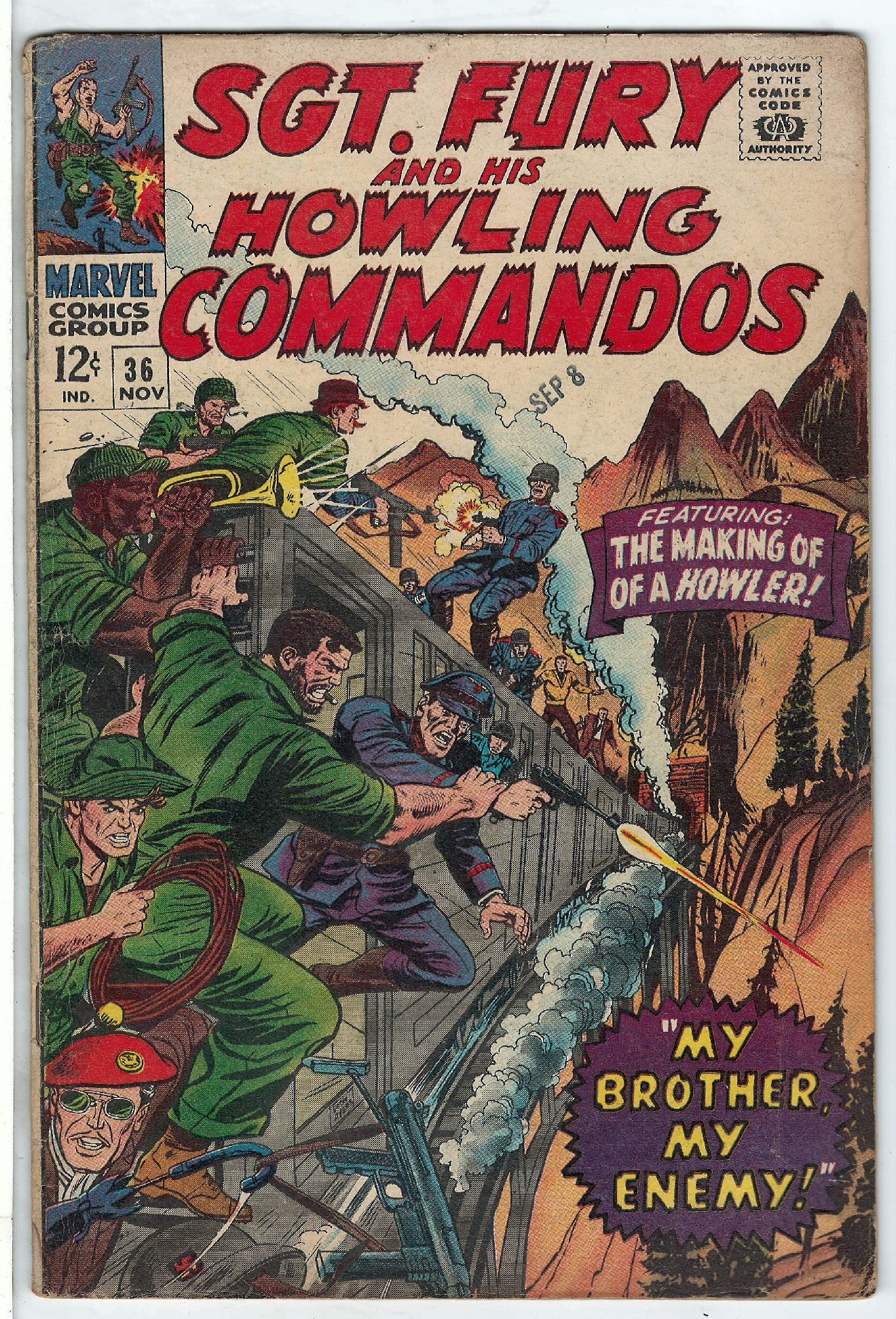 ACTUAL SCAN OF COMIC!<br>Stamp on Cover - See Scan Cover of Sgt. Fury & His Howling Commandos #36. One of 250,000 Vintage American Comics on sale from Krypton!