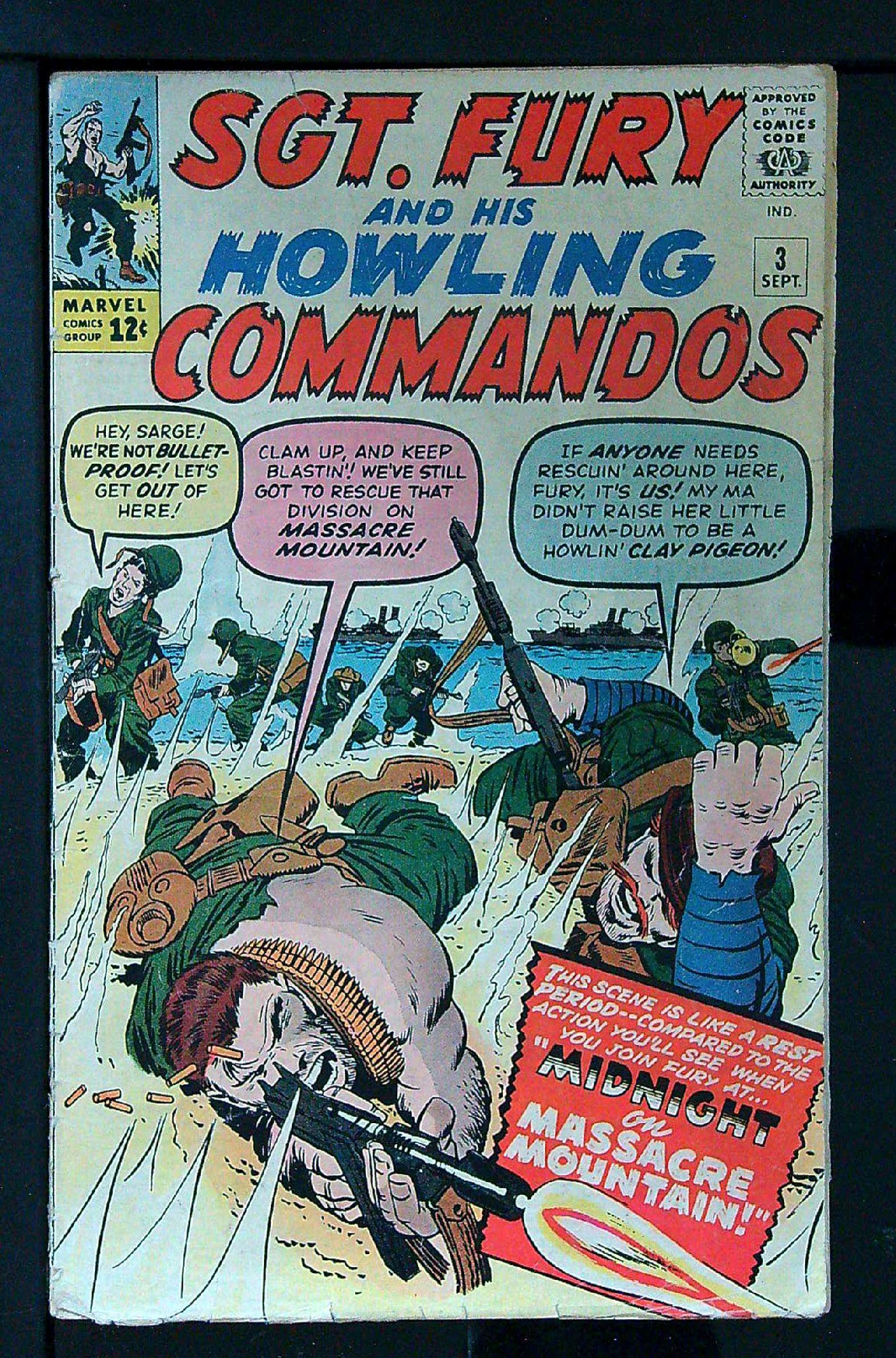 1st Meeting Nick Fury & Mr Fantastic<br>ACTUAL SCAN OF COMIC!<br> Cover of Sgt. Fury & His Howling Commandos #3. One of 250,000 Vintage American Comics on sale from Krypton!