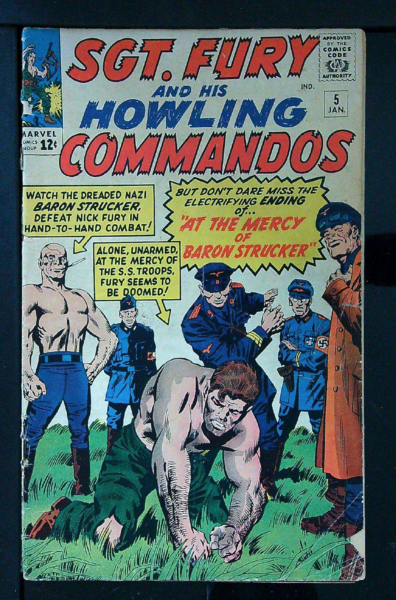 1st Baron Strucker<br>ACTUAL SCAN OF COMIC!<br>Split upper Spine - See Scan Cover of Sgt. Fury & His Howling Commandos #5. One of 250,000 Vintage American Comics on sale from Krypton!